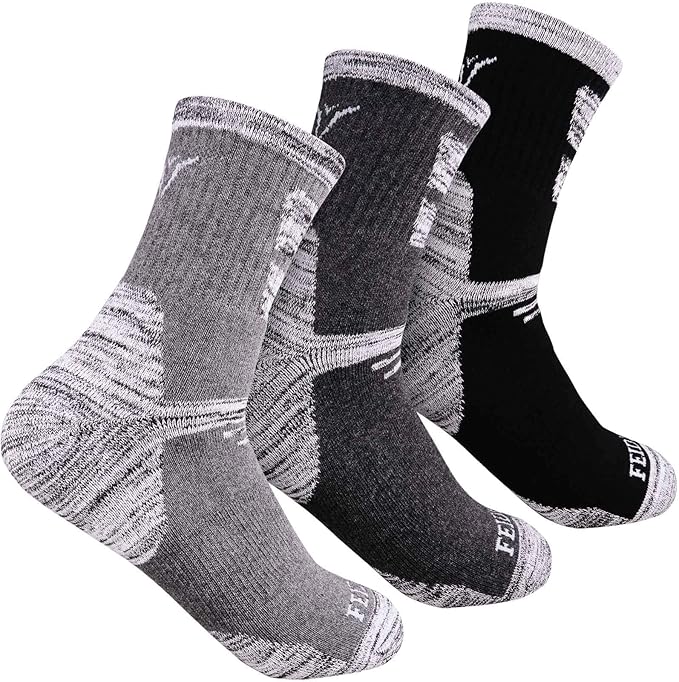 FEIDEER Men's Hiking Walking Socks, Multi-pack Wicking Cushioned Outdoor Recreation Quarter Crew Socks