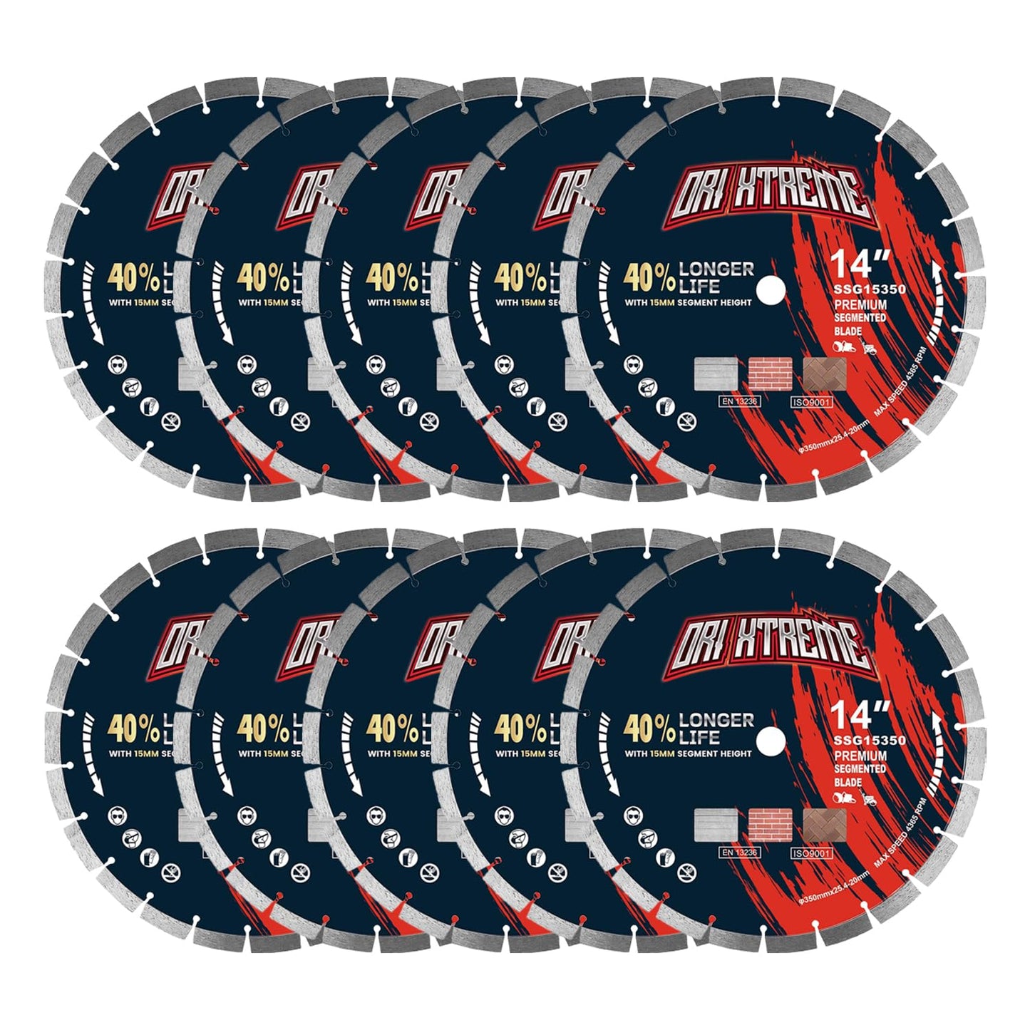 ORIXTREME 14 Inch Diamond Concrete Saw Blade 10Pcs, Segmented General Purpose Blade Dry/Wet Cutting Concrete, Reinforced Concrete, Masonry, Brick, Block,1"-20mm Arbor