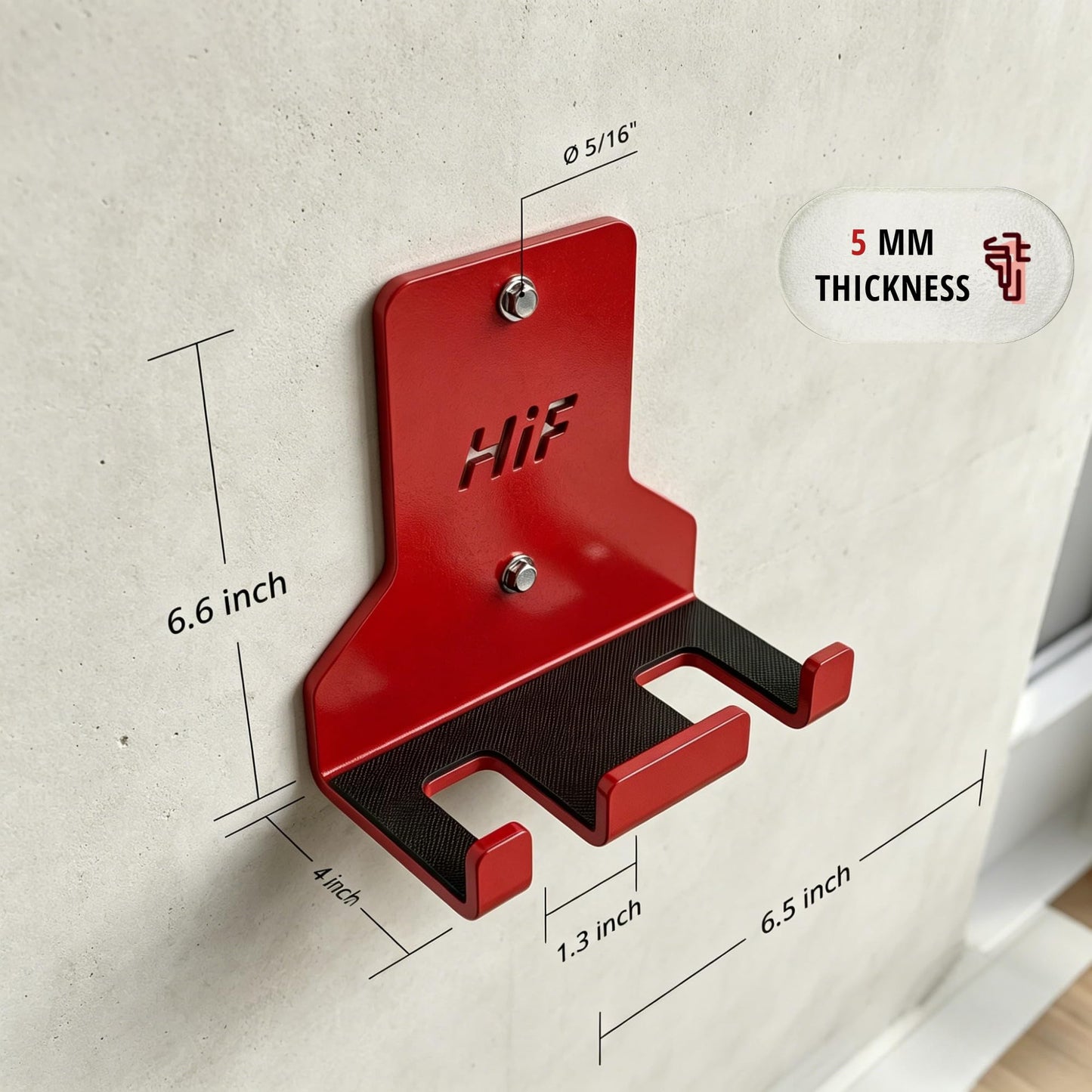 Olympic Barbell Hanger,Garage Gym Bar Wall Rack,Vertical Barbell Mount Rack,Space Saving Commercial or Home Gym Accessory,Holds Under 33mm Bar Size (Red 2 Hooks)