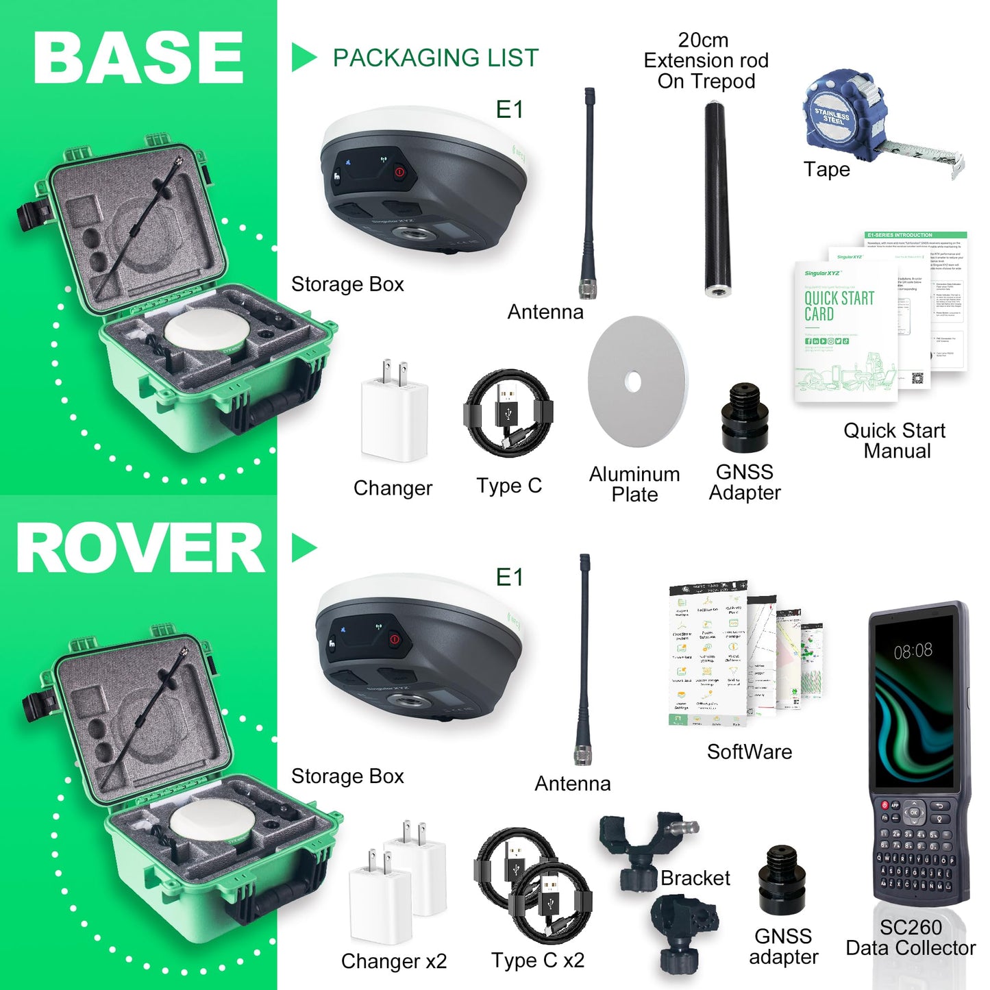 E1 GNSS Survey Equipment 20 Hours Endurance RTK GPS with IMU Rover & Base Handheld Collector with Survey Software RTK Surveying Equipment,1408 Channels, 15km UHF Range,60° Tilt Survey