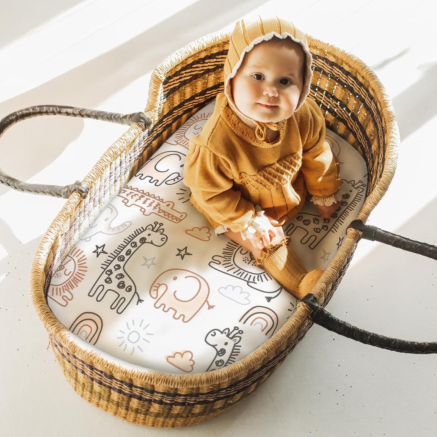 Yoofoss Bassinet Sheets - 3-Pack Fitted Sheets Set for Halo Bassinest | Soft, Breathable Fabric (Brown & Animals)
