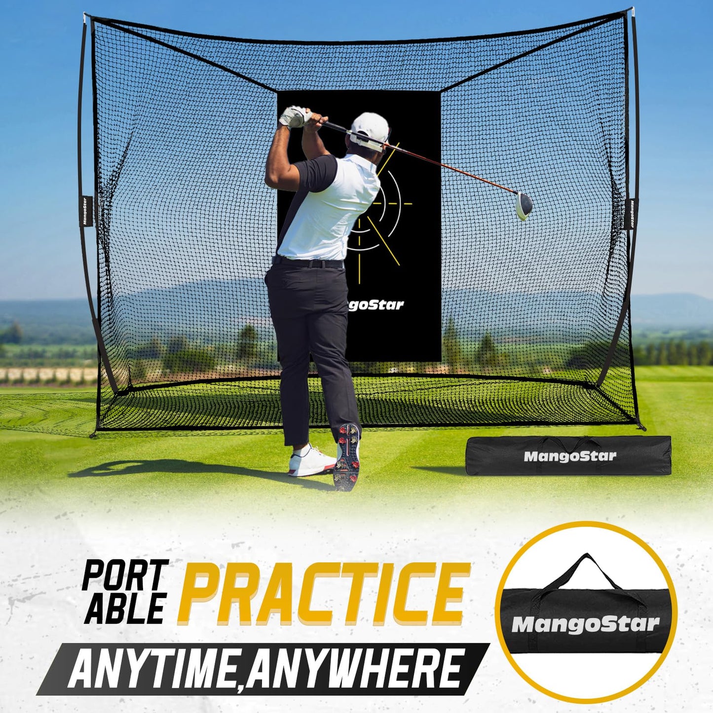 Mangostar Golf Net, 10x7ft Heavy Duty Golf Practice Net for Backyard Driving Real Golf Balls with Target Cloth and Carry Bag, Indoor Outdoor Golf Hitting Training Set Ideal Gift for Golfers