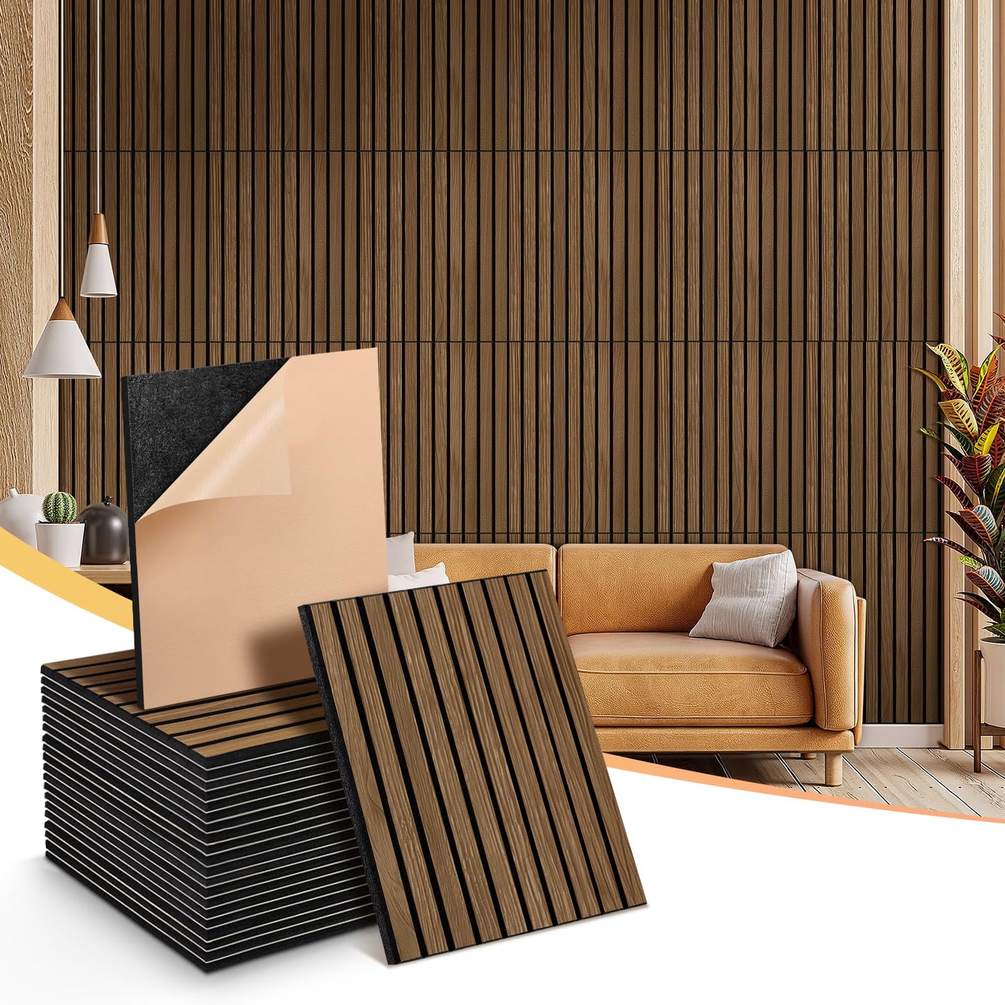 Acoustic Wall Panels 24 Pack, Covers 32 Sq Ft - 16"x12"x0.4" Self-Adhesive Walnut Soundproof Panels for Home Studio & Professional Office