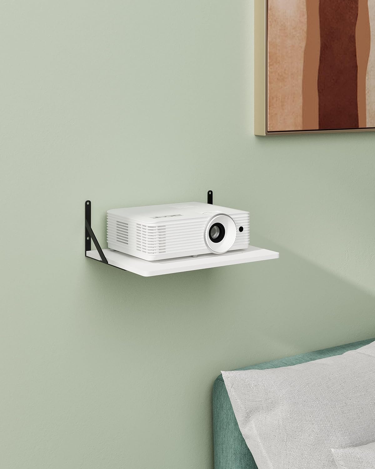 AREAJD Black White Small Mini Projector Shelf for Wall, Cable Box / Router Shelf,Floating Projector Mount, Holder Stand