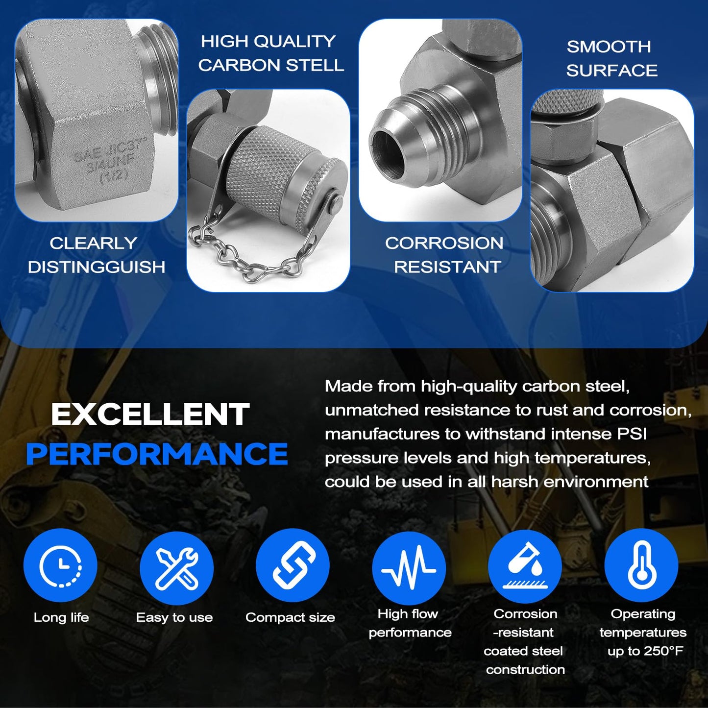 SINOCMP 7Pcs JIC37 Hydraulic Swivel Run Tees Connector Tester Coupling Set, Hydraulic Pressure Test Fittings for Excavator Construction Machinery Hydraulic System