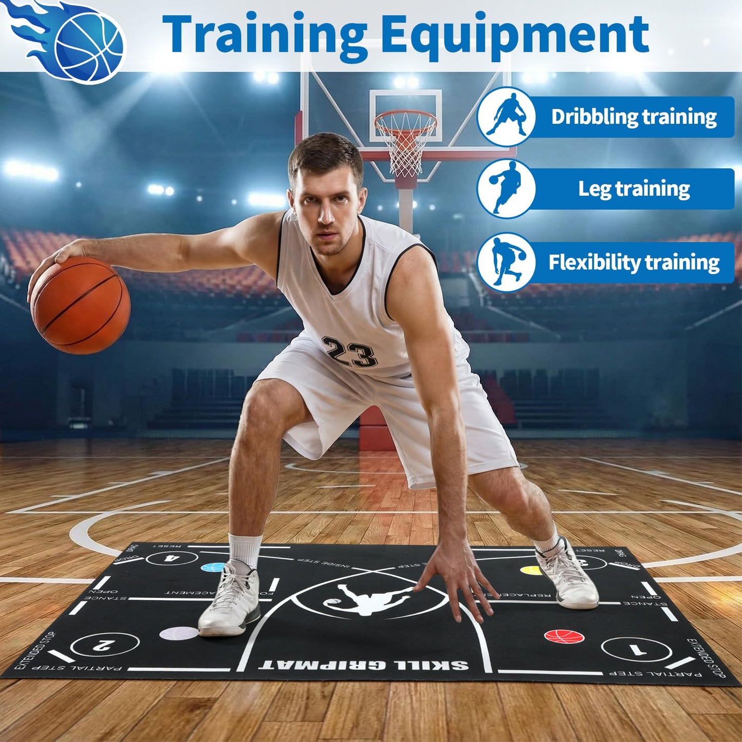 Silipull 15 Pcs Portable Basketball Training Equipment Footwork Training Mat Agility Drill Mat Non-slip Basketball Practice Aids for All Levels to Improve Speed, Strength Coordination(47 x 31 Inches)