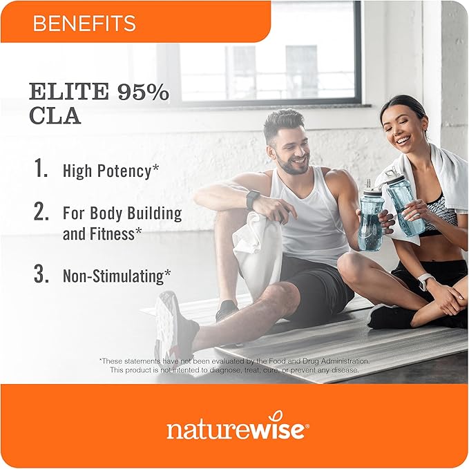 NatureWise CLA 1300 - 95% Active Conjugated Linoleic Acid for Women and Men, Not Stimulating, Supports Weight & Fitness Goals - Non-GMO, Gluten Free - 90 Softgels[1-Month Supply]