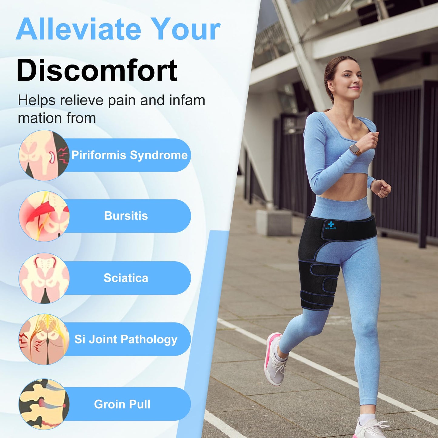 NIdreamCE Hip Brace for Sciatica Pain Relief Devices Adjustable Hamstring,Thigh,Groin Compression Wrap Sciatic Nerve Brace for Men and Women –Support for Sciatica Hip Pain Relief (Right)