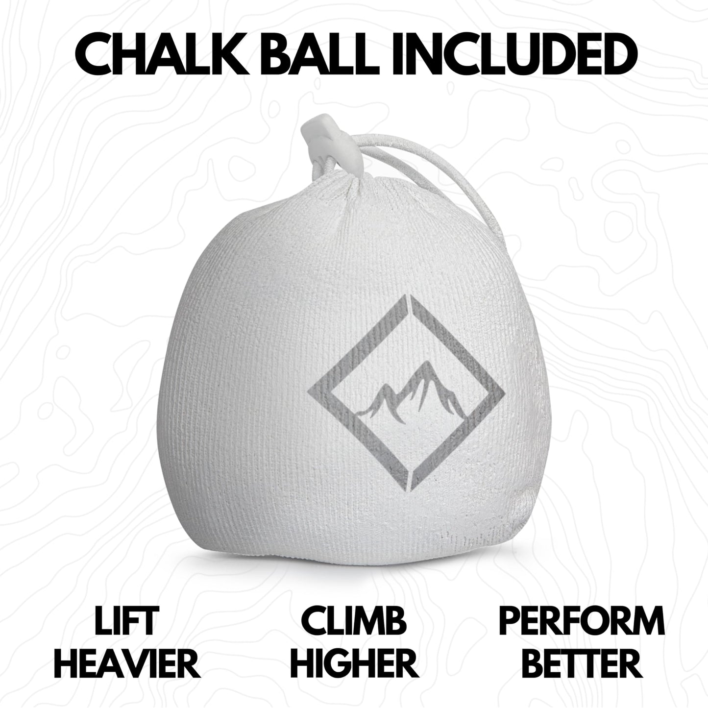 Chalk Bag + Refillable Chalk Ball - Iconic Topographical Map, Draw String Closure, 2 Zippered Pockets, & Brush Holder - Climbing Chalk Bag for Rock Climbing, Bouldering, Weightlifting, Gymnastics