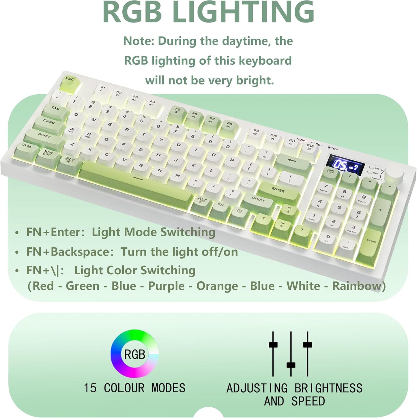 Bangsanth BT5.0/2.4GHz/USB-C, 94-Key, Wireless Keyboard, Quiet Keyboard for Work, Tri-Mode Creamy Keys with RGB