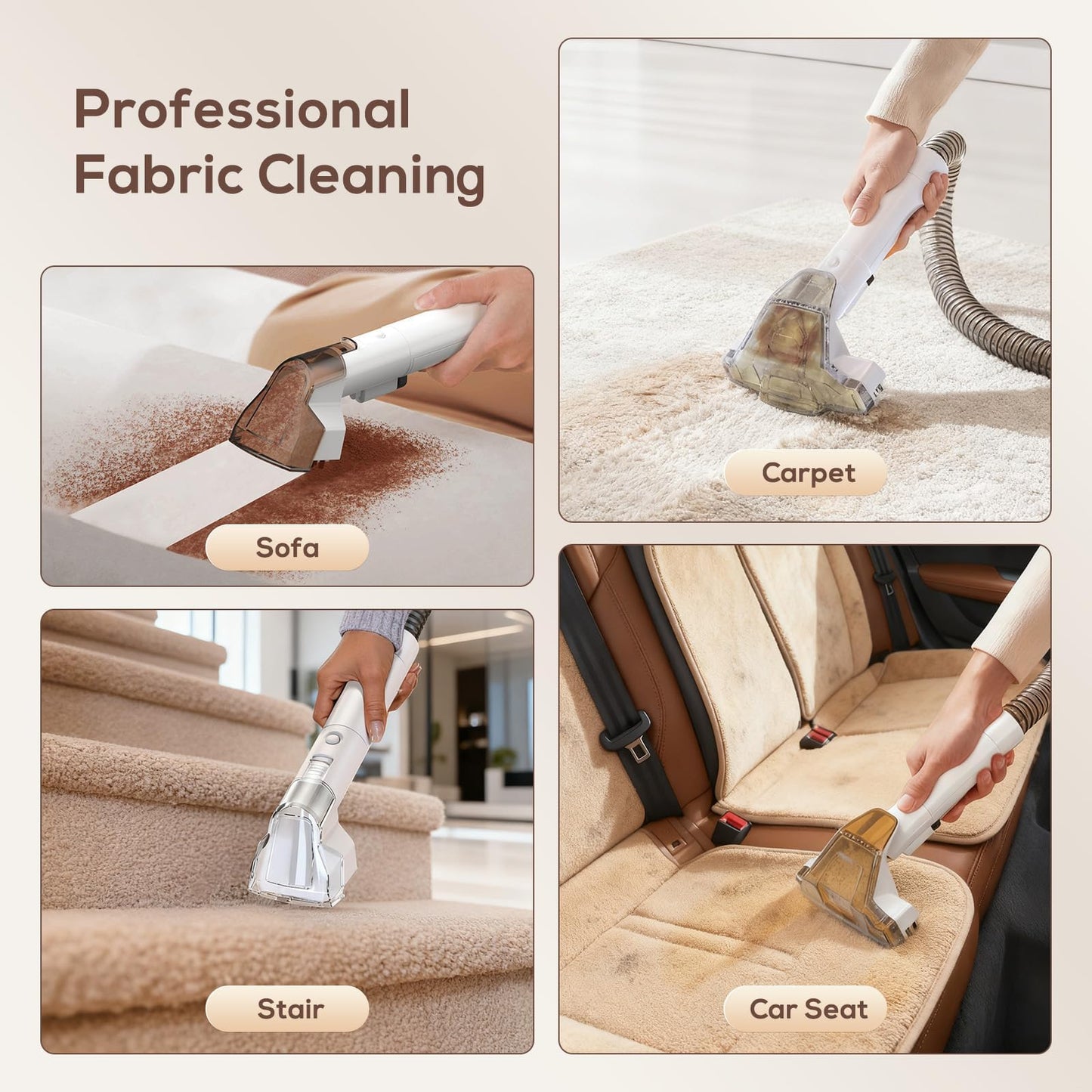 Portable Carpet & Upholstery Cleaner Machine, 15Kpa Strong Suction & Handheld Spot Cleaner Machine for Couch, Sofa, Car, Pet Stains, Furniture Cleaner with Cleaner Solution and Self-Cleaning System