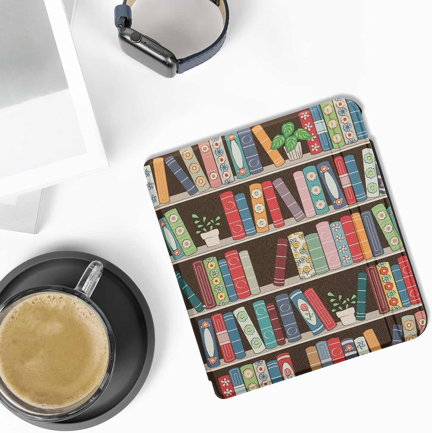 kwmobile Summer Case Compatible with Kobo Libra Colour Case - eReader Cover - Library Blue/Green/Dark Pink