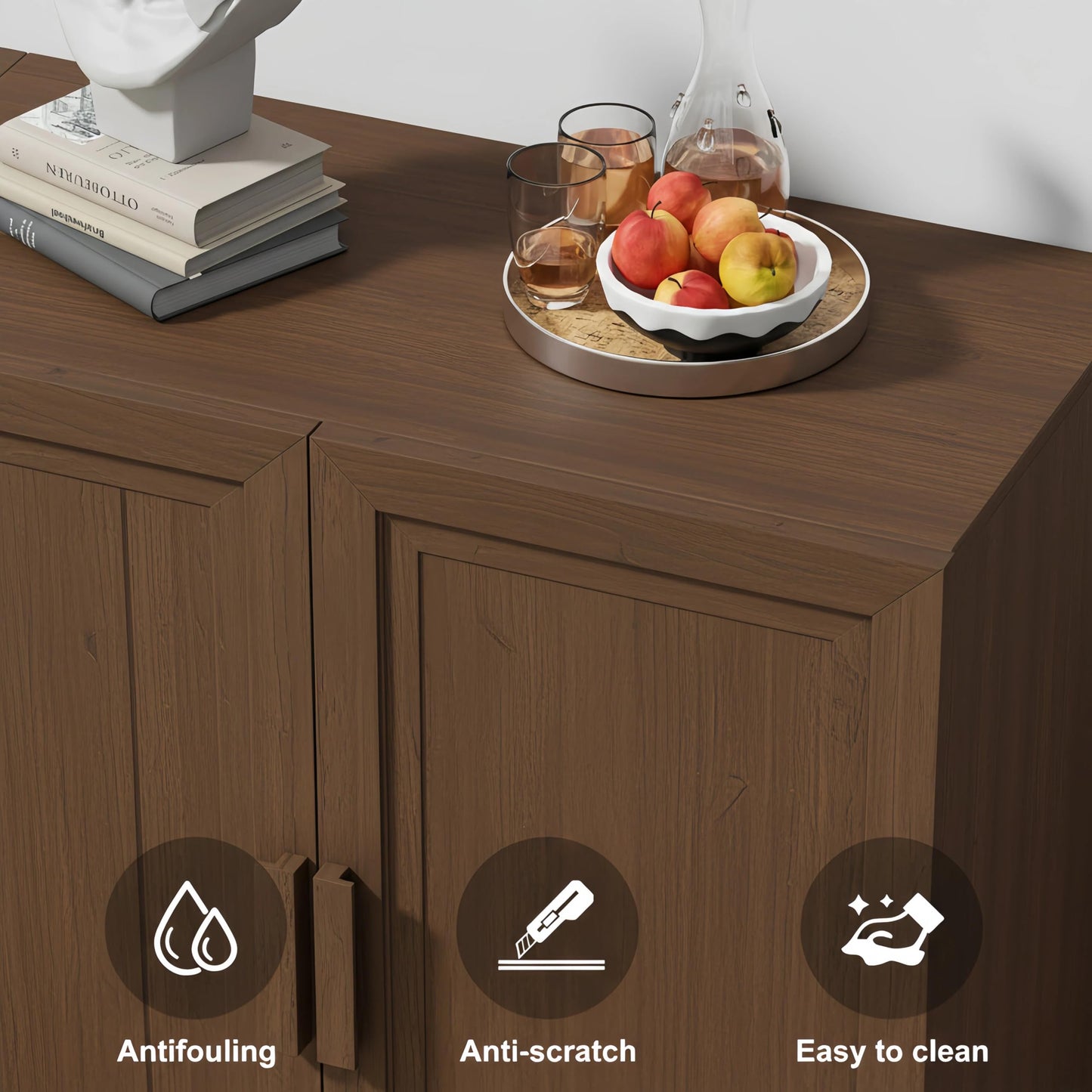 Casaphoria Adam Sideboard Buffet Cabinet with Storage, Sideboard Cabinet with Rattan Doors & Adjustable Shelves, 62" W x 31" H Coffee Bar for Entryway Kitchen Living Room, Walnut