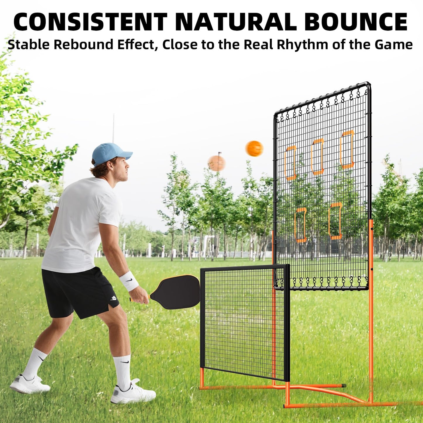 FAHKNS Pickleball Rebounder Training Equipment, Pickleball Rebound Net, for Single Player Practice Hitting, Doubles, Suitable for Garage, Backyard, Park, Indoor and Outdoor (Orange, 6 x 6 FT)