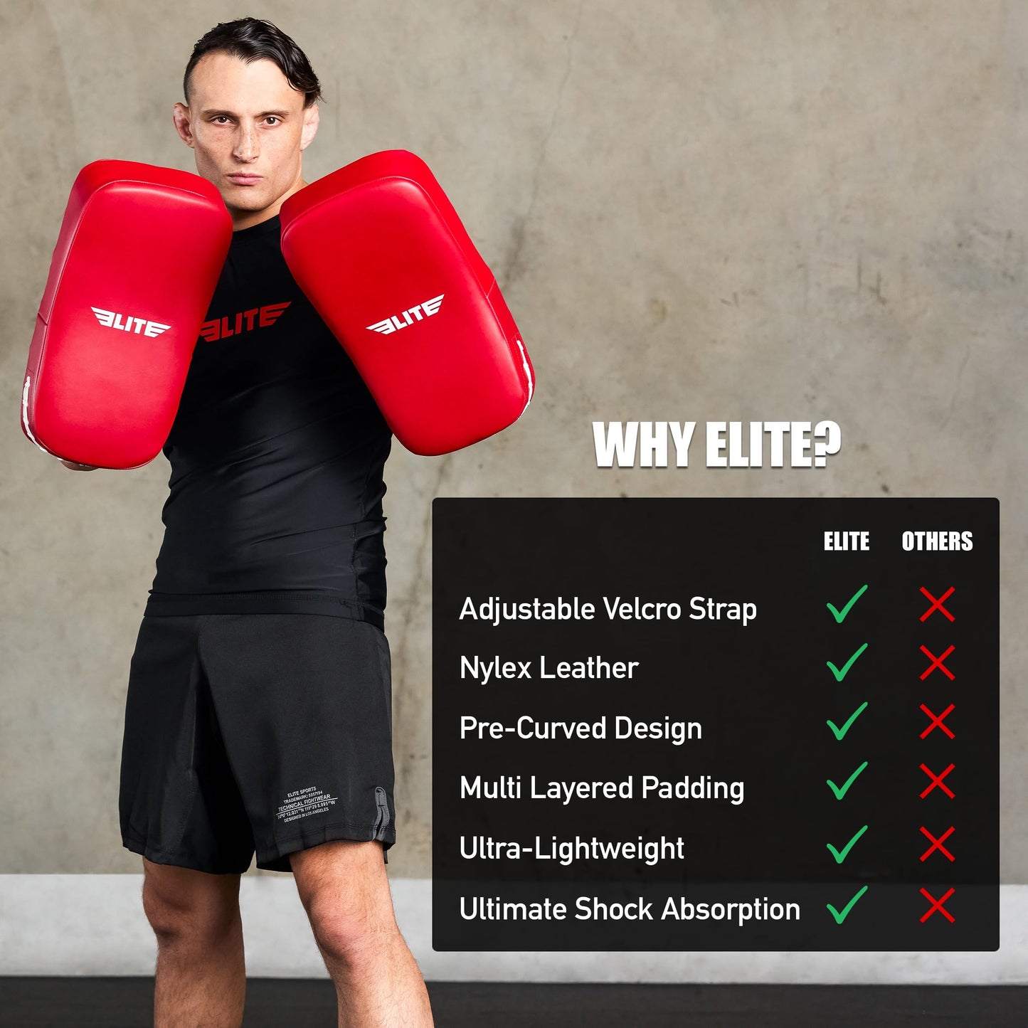 Elite Sports Muay Thai Kickboxing Training Pad for Kickboxing,MMA,Taekwondo,Karate. Ideal for Punches,Knees, and Kicks in Martial Arts Training (Solid Red)