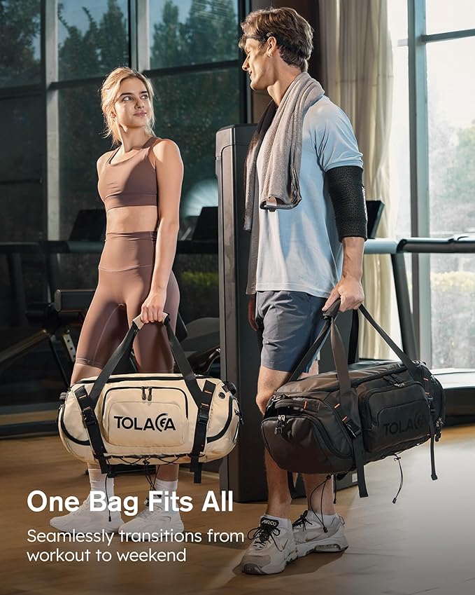 Tolaccea Gym Bag for Men with Shoe Compartment Wet Pocket, 40L Convertible Duffle Bag Gym Backpack Waterproof Sports Travel Bags with Extra 16'' Laptop Bag, 3-in-1 Workout Duffel Carry On for Airplane