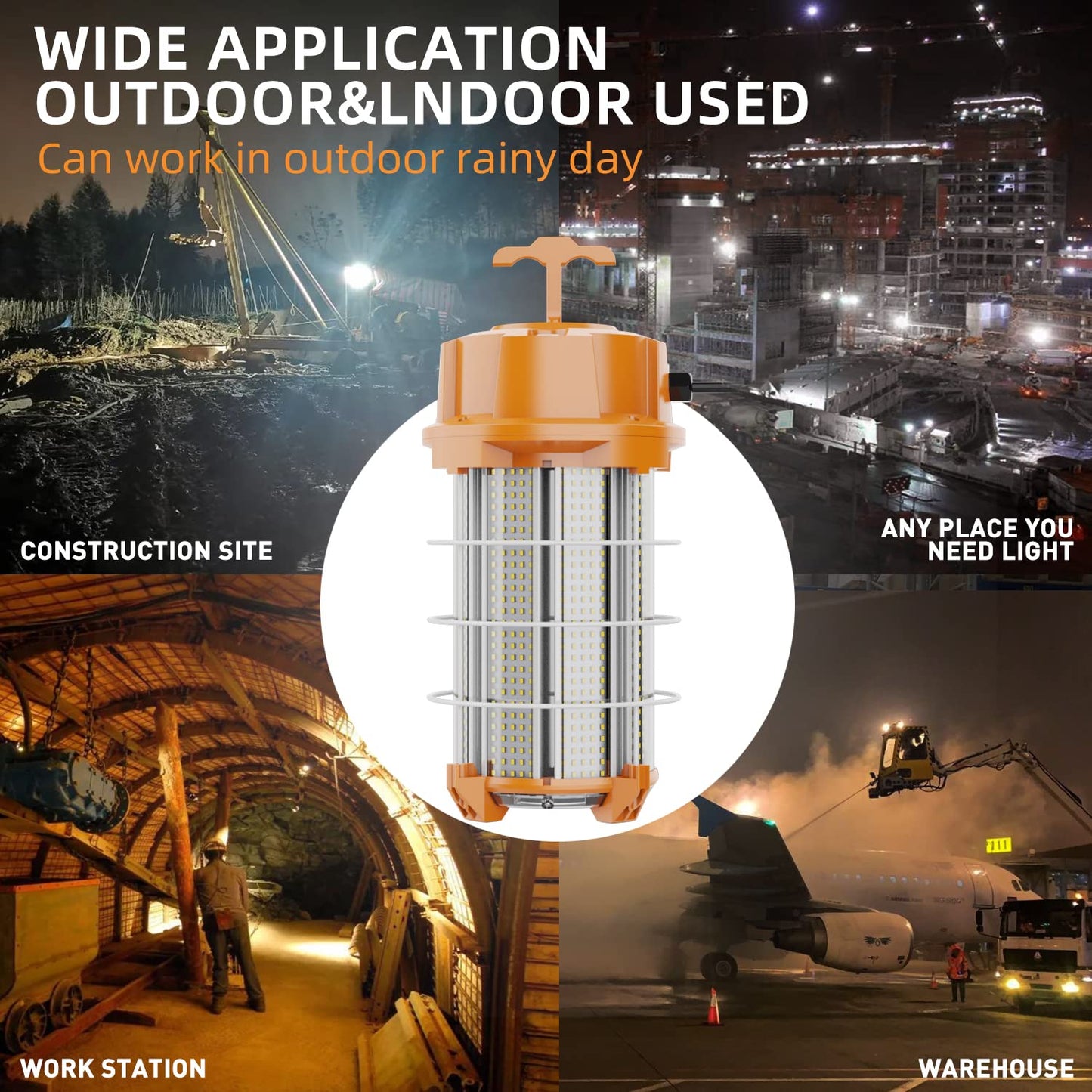 NS 250W Construction Lights Super Bright 37500 Lumens Led Temporary Work Light 5000K Portable Hook Temp Lights,Linkable Durable Job Site Lighting for High Bay Workshop Garage Shop Area Lighting