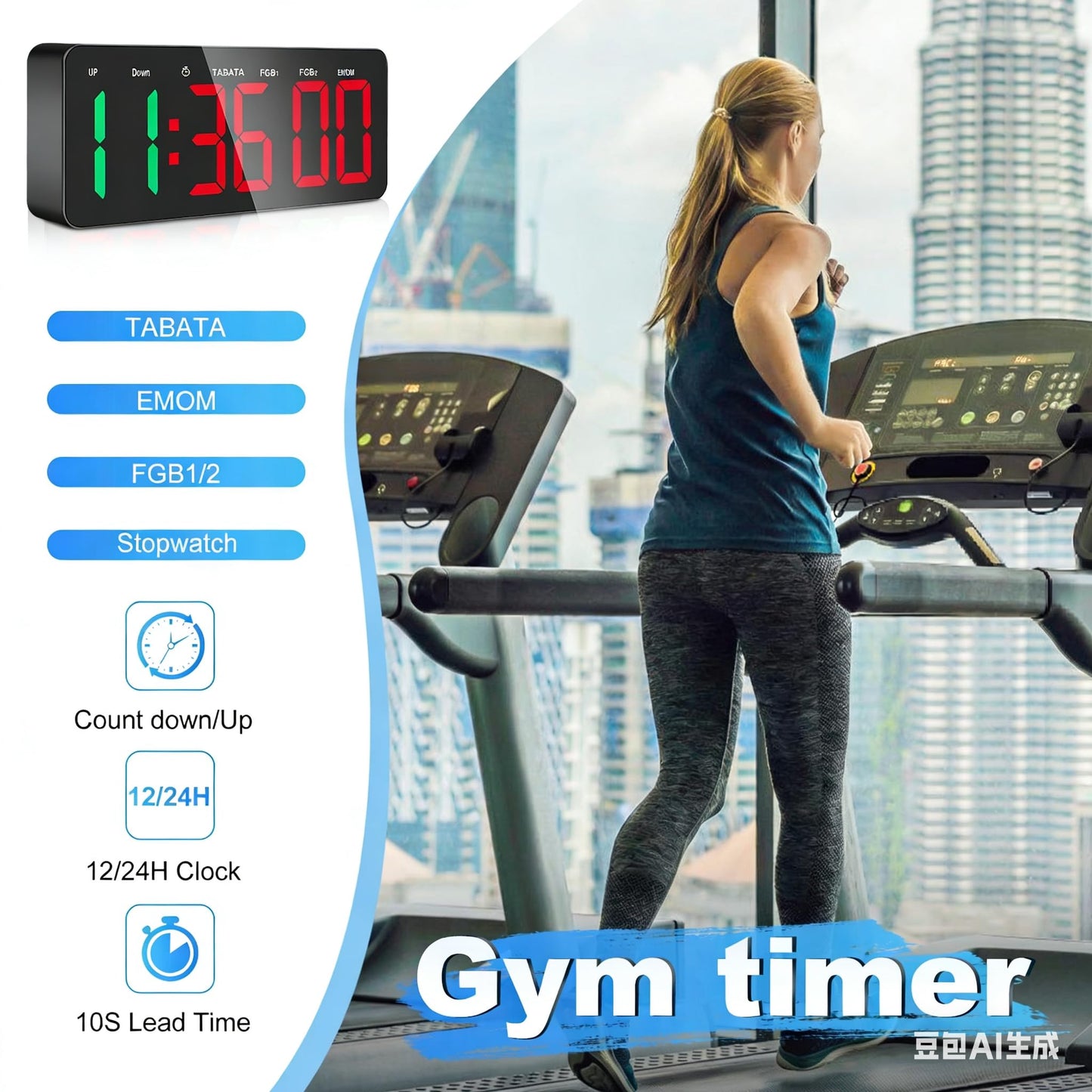 Samshow Gym Timer - Large Digital Gym Interval Workout for Fitness Enthusiast | 6 Display Modes Gym Timer Clock for Home Gym Garage Living Room Classroom Office