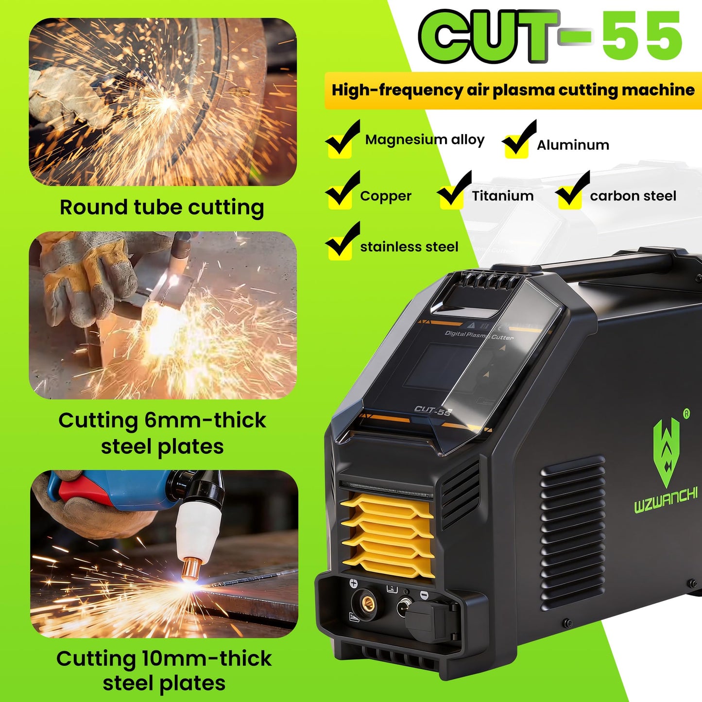WZWANCHI 55A Plasma Cutter, 【45° Digital LED Display】Pilot ARC HIgh Frequency Plasma Ctting Machine With 2T/4T IGBT Post Gas, Max Cutting 3/5', Clean Cutting 1/2''