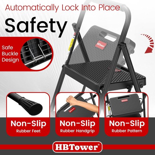 HBTower Step Ladder - Foldable 4-Step Stool with Wide Anti-Slip Pedal for Safe Home Use