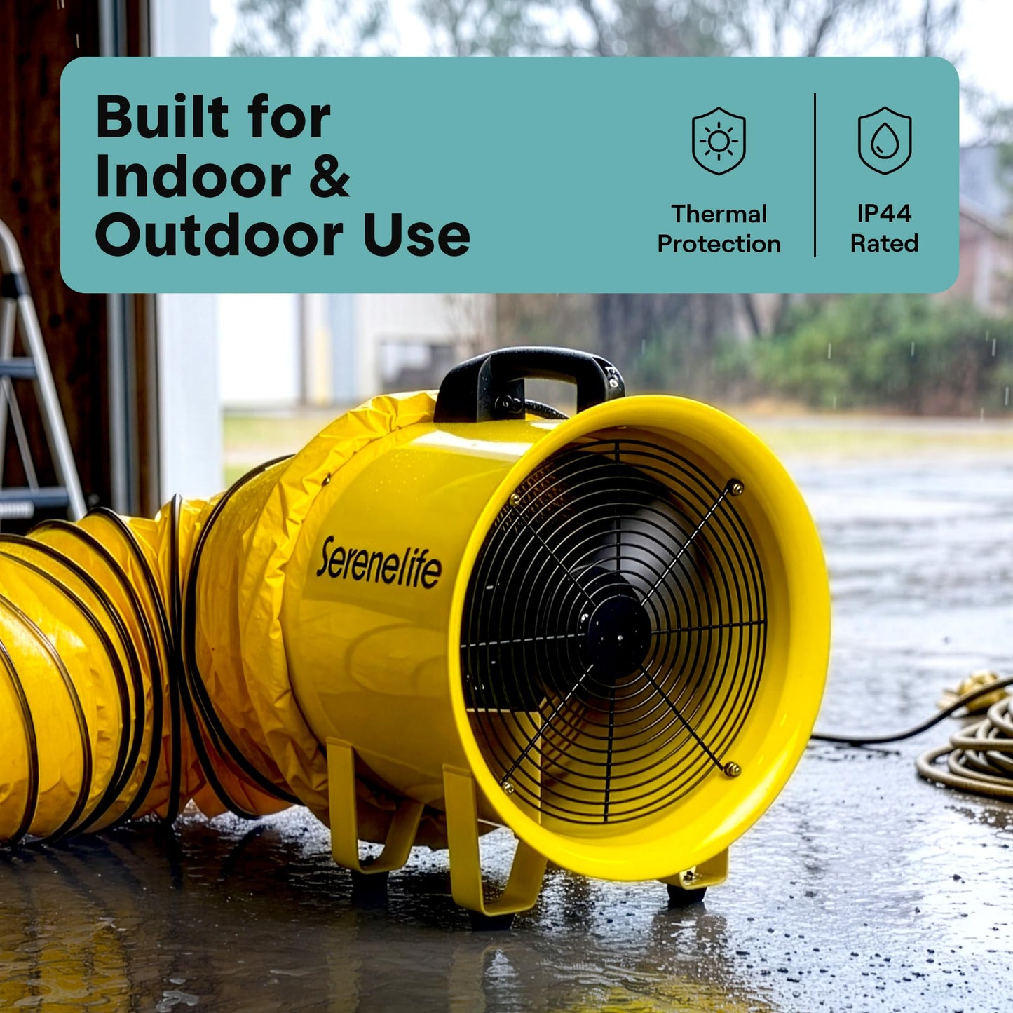 SereneLife Heavy Duty Cylinder Fan 12 inch,Blower Fan with 3200 CFM Airflow, 25ft PVC Ducting, Industrial Exhaust for Warehouses, Workshops, Crawl Spaces, & Basements, Smoke & Odor Removal
