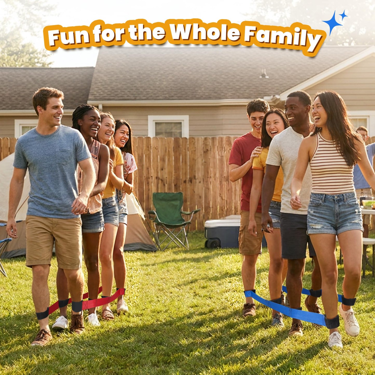 InstaBottle 3 Legged Race Bands, Field Day Games for Adults, Outdoor Games for Carnival, Family Reunion & Backyard Party,Team Building Relay Race for 6 Players (2pk, Blue & Red)