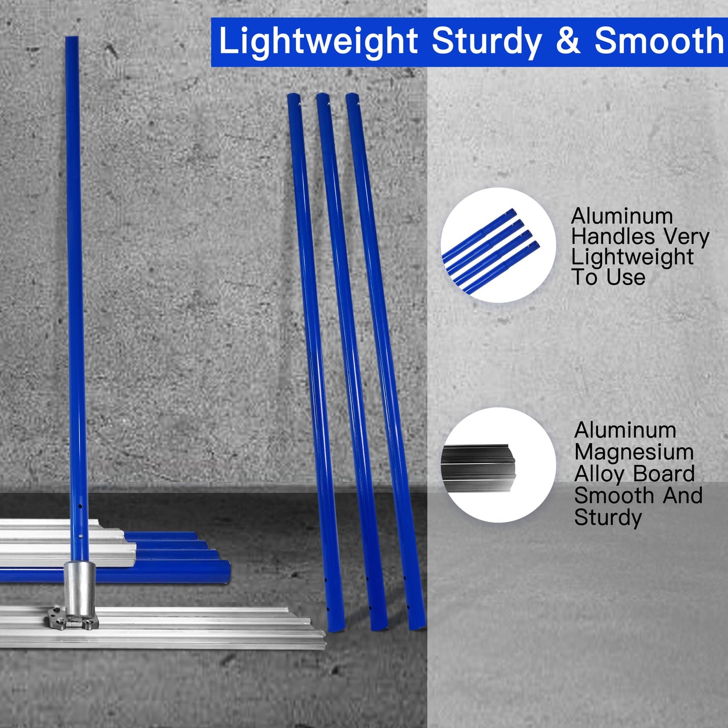 Bull Float Aluminum Magnesium Alloy Concrete Float 48"x8" Round End Board Kit trowel Tool Cement Tools Float Bracket Concrete Finishing Tools With 57" Handle x4 VOYAR