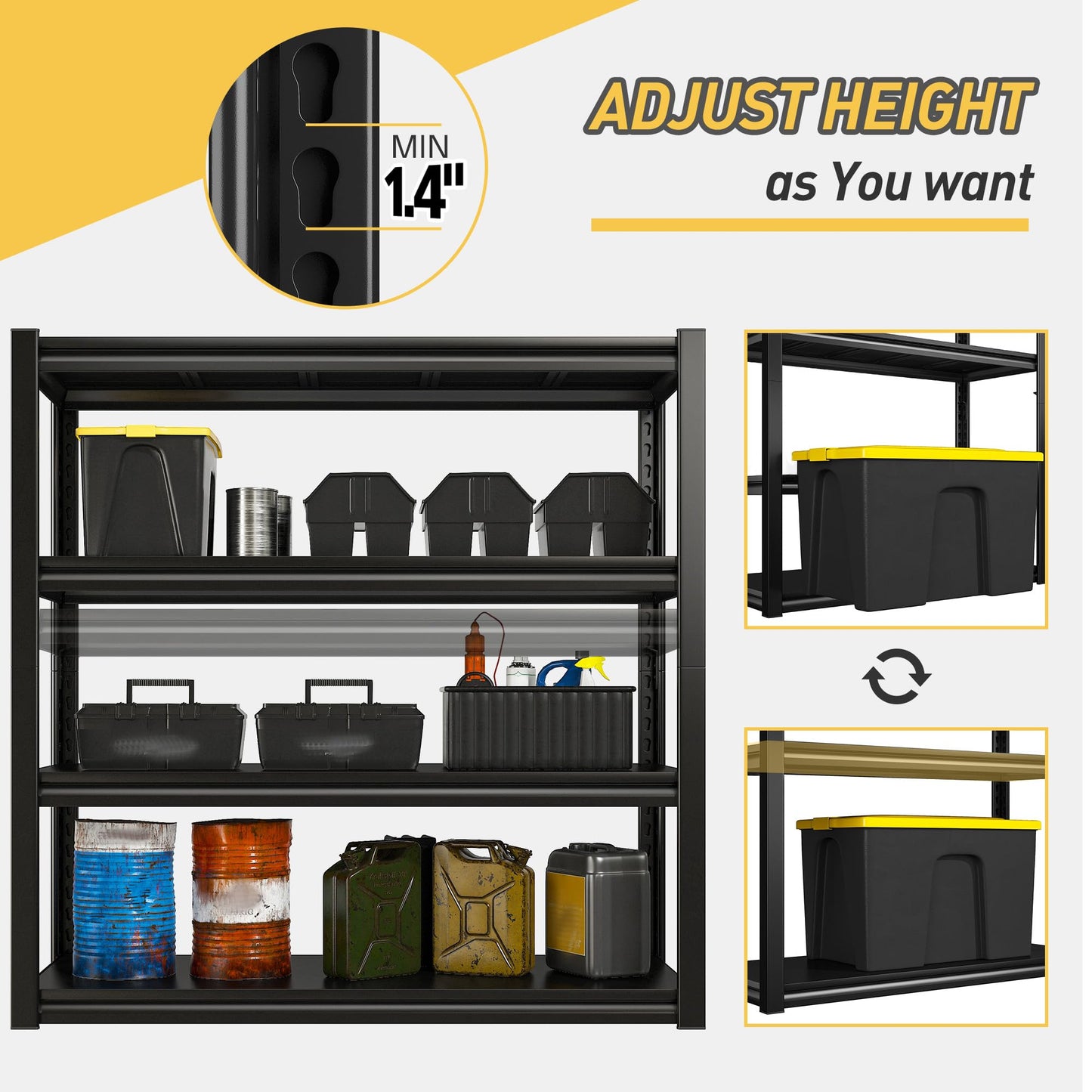 Raybee 40" W Garage Shelving, Storage Shelves 56.9" H, Metal Shelving Heavy Duty Load 1600LBS, Adjustable Metal Shelves for Storage Pantry Kitchen 40" W x 19.1" D x 56.9" H