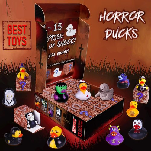 Intever Advent Calendar 2025 - Horror Rubber Duckies - 13 Days of Spooky Fun with 2 Hidden Figures | Collectible Christmas Decor