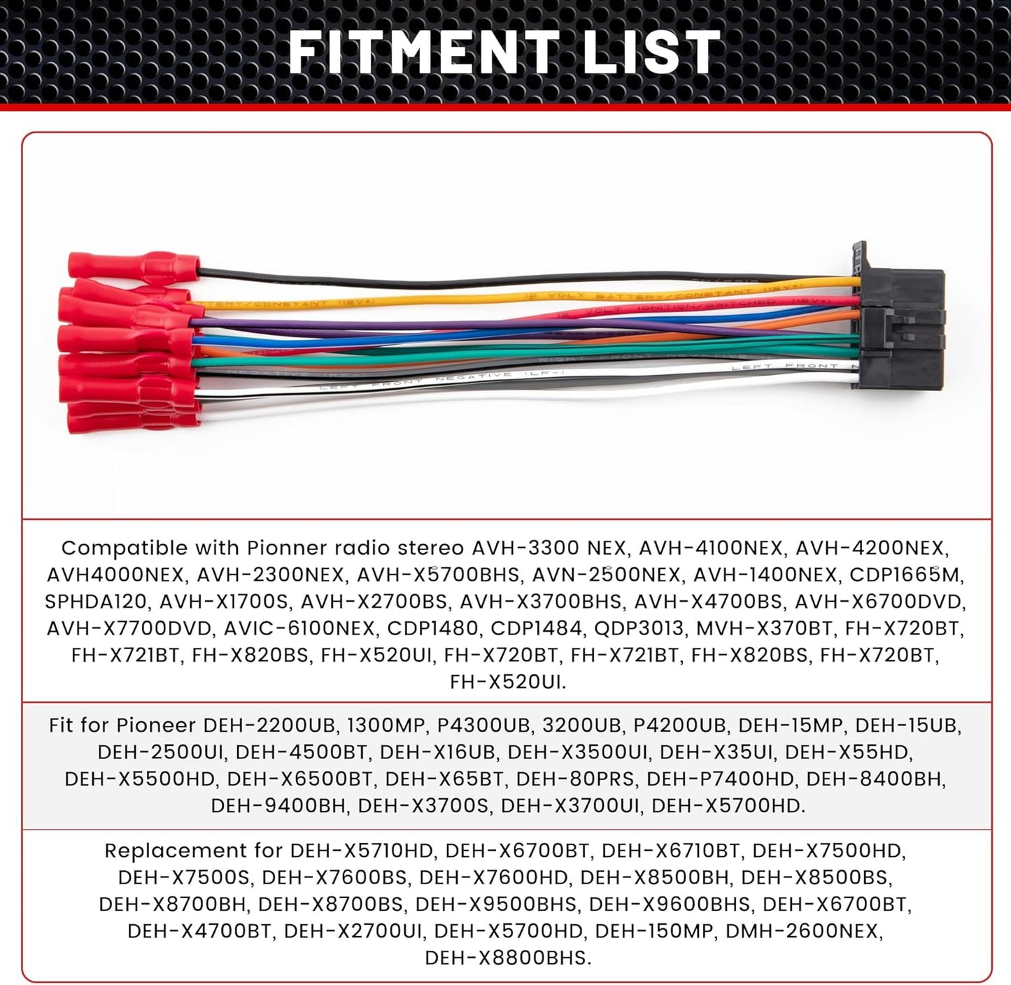 16-Pin RED WOLF Radio Stereo Wiring Harness Compatible with Aftermarket Pioneer Radio DEH AVH AVIC MVH FH SPH w/Wire