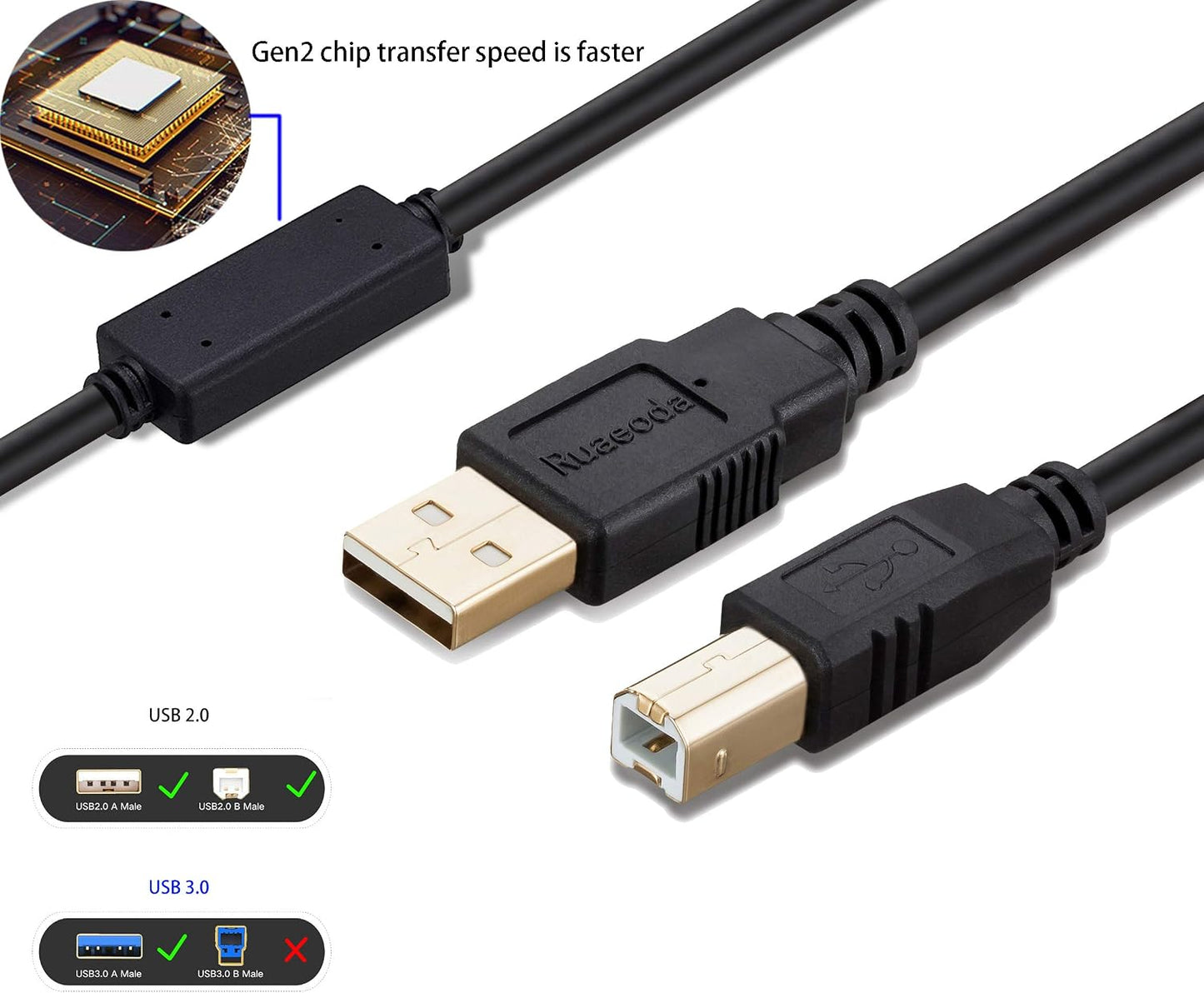 50 2.0 ft USB Printer Cable - Type A Male to B Male, Compatible with HP, Canon, Epson, Lexmark, Dell, Xerox, Samsung