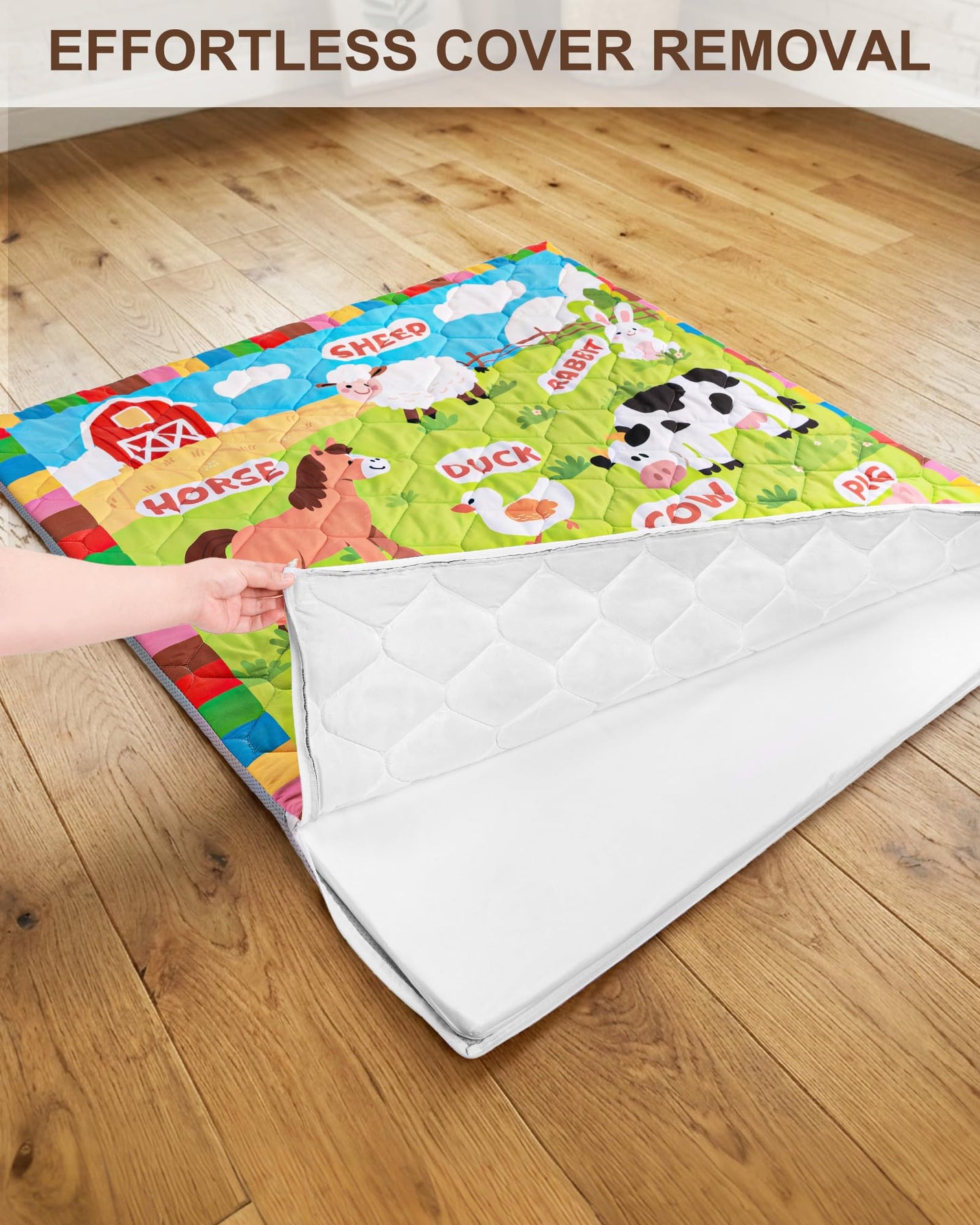 Beavtaens Foam Baby Play Mat 50x50, Removable and Machine Washable Cover, Thicken Cushioning Playmat and Perfect for Playpen, Non-Slip Bottom, Easy to Clean for Infants, Toddlers & Babies(Farm)
