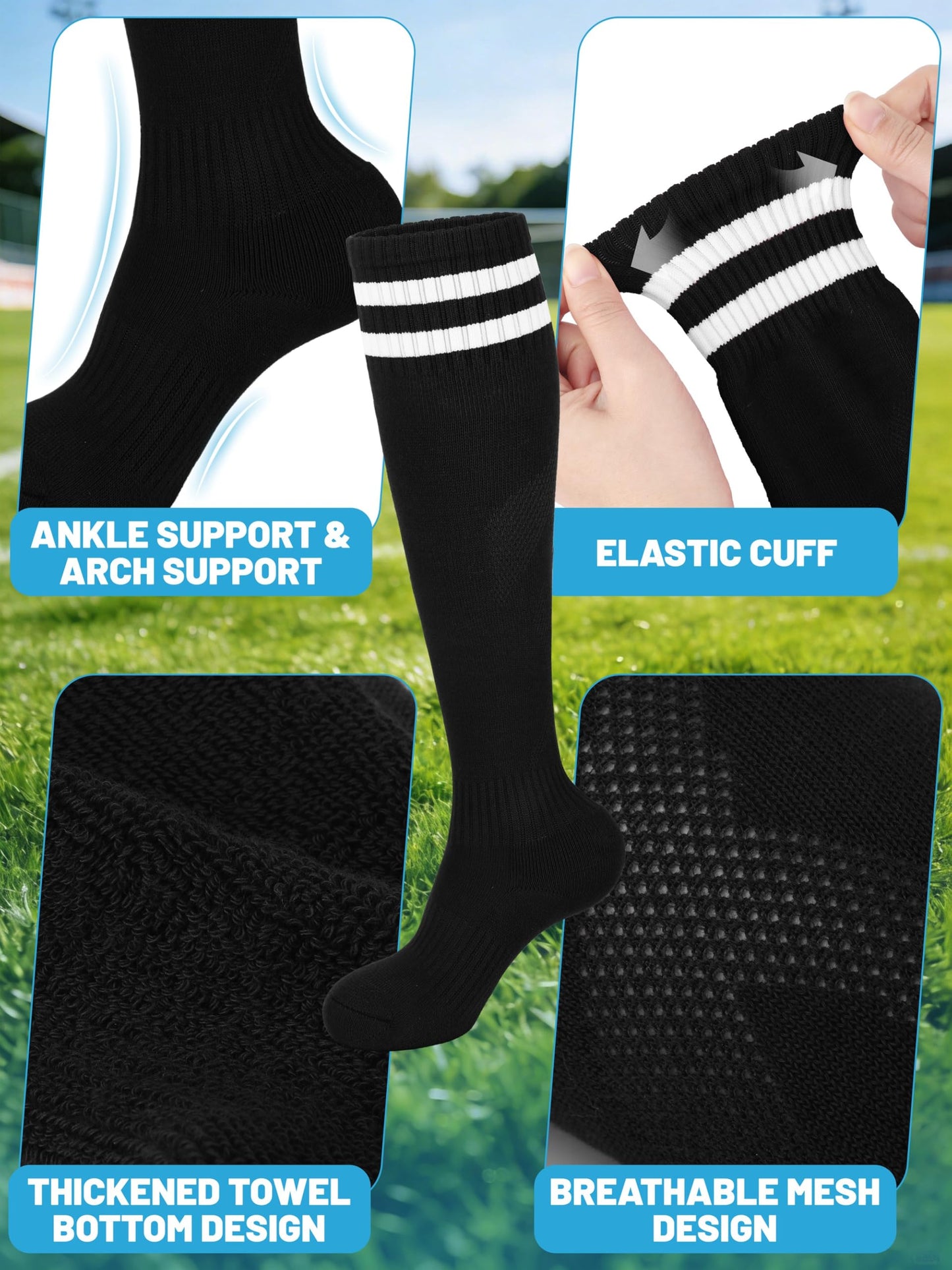 Gnodio Kids Soccer Shin Guards with Sleeves and Socks Set Youth Toddler Shin Pads Long Socks for 3-12 Years Boys Girls Lightweight Soccer Equipment Black M