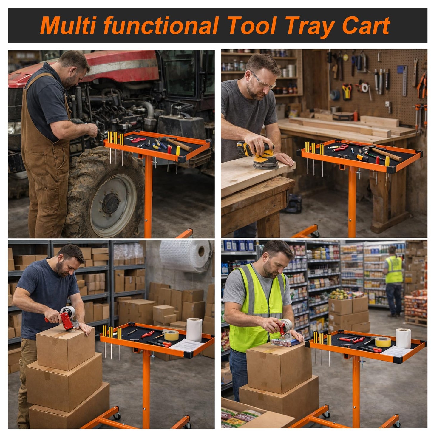 A A IN Mechanics Rolling Work Table, Adjustable Mobile Tray Table for Shop, Garage, DIY Tool Tray Cable with Wheels 250 lbs Capacity