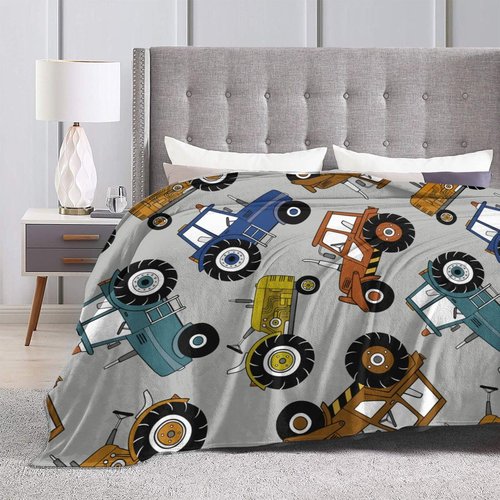 Car Tractor Cartoon Pattern Flannel Throw Blanket for Kids Boys Baby Toddler Teens Gifts Soft Warm Bedroom Throws for Home Couch Room Sofa Office Travel Camping Dorm Decor 50x40 Inch