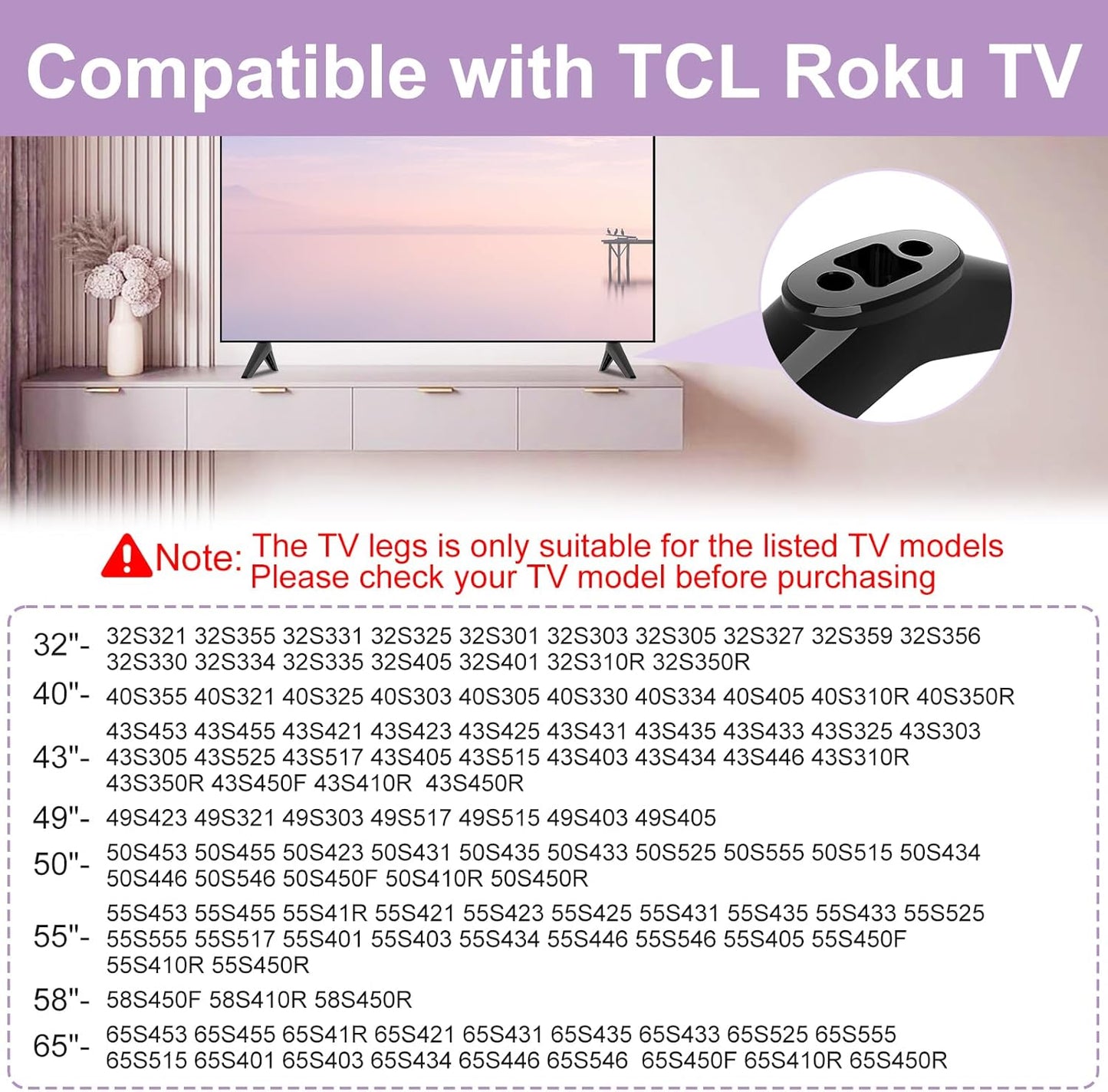 Varghesyla 32" 40" 43" 49" 50" 55" 65" 32S359 32S355 40S355 43S455 50S525 55S435 65S455 (Upgraded Version) TV Stand
