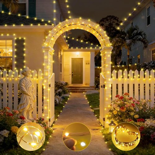 KNONEW 203FT 600 LED Outdoor Fairy Lights - Waterproof Christmas Decor with 8 Modes | Warm White