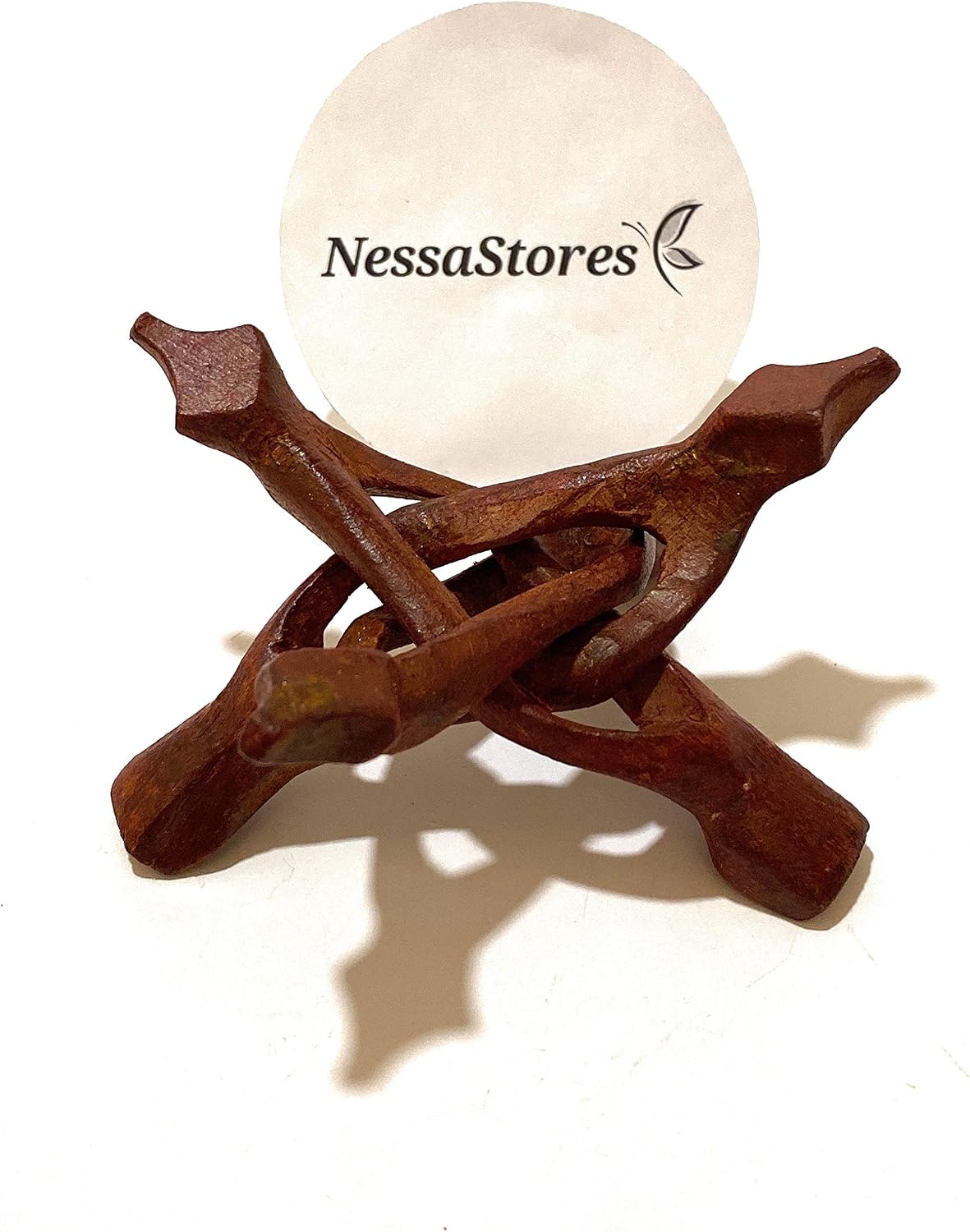 4" #JC-045 (8 NessaStores - Carved Tripod Wood Stand Holder pcs)