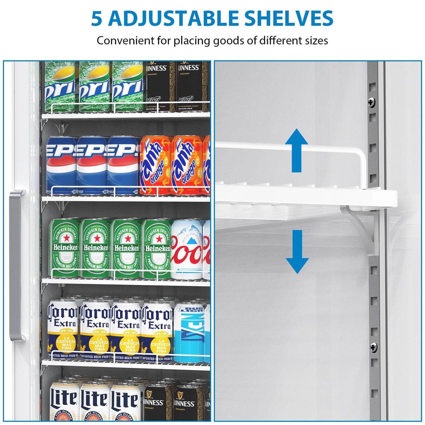 PeakPursuit Commercial Display Refrigerator, 12.4 Cu.Ft. Beverage Refrigerator Glass Door Beverage Cooler, Upright Merchandiser Cooler Display Fridge With LED Light and Adjustable Shelves