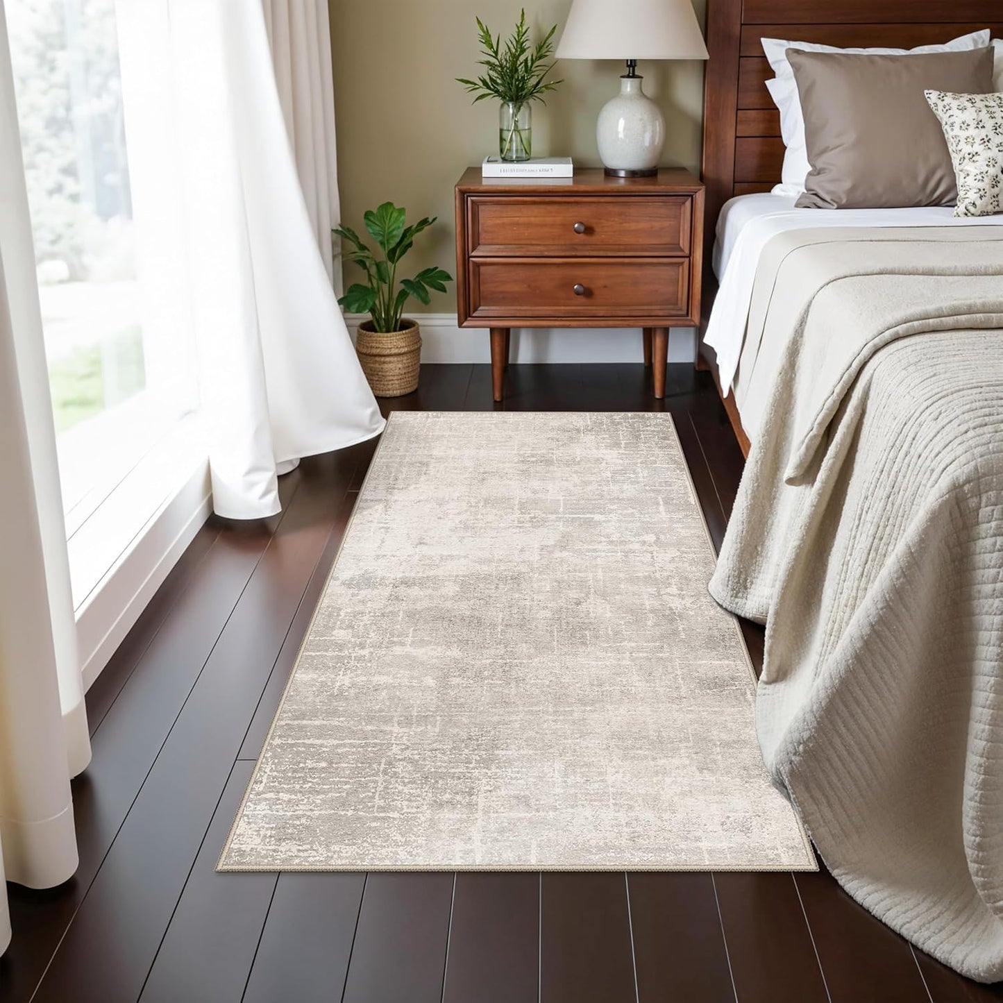 Skiennix Washable Area Rug - Abstract Water Resistant Non-Slip Doormat | Ultra Soft 2x4 Beige/Cream