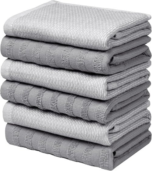 Bumble Premium Dish Cloths - Highly Absorbent 100% Natural Cotton | 13"x13" | 6 Pack - Soft Terry Set in Grey