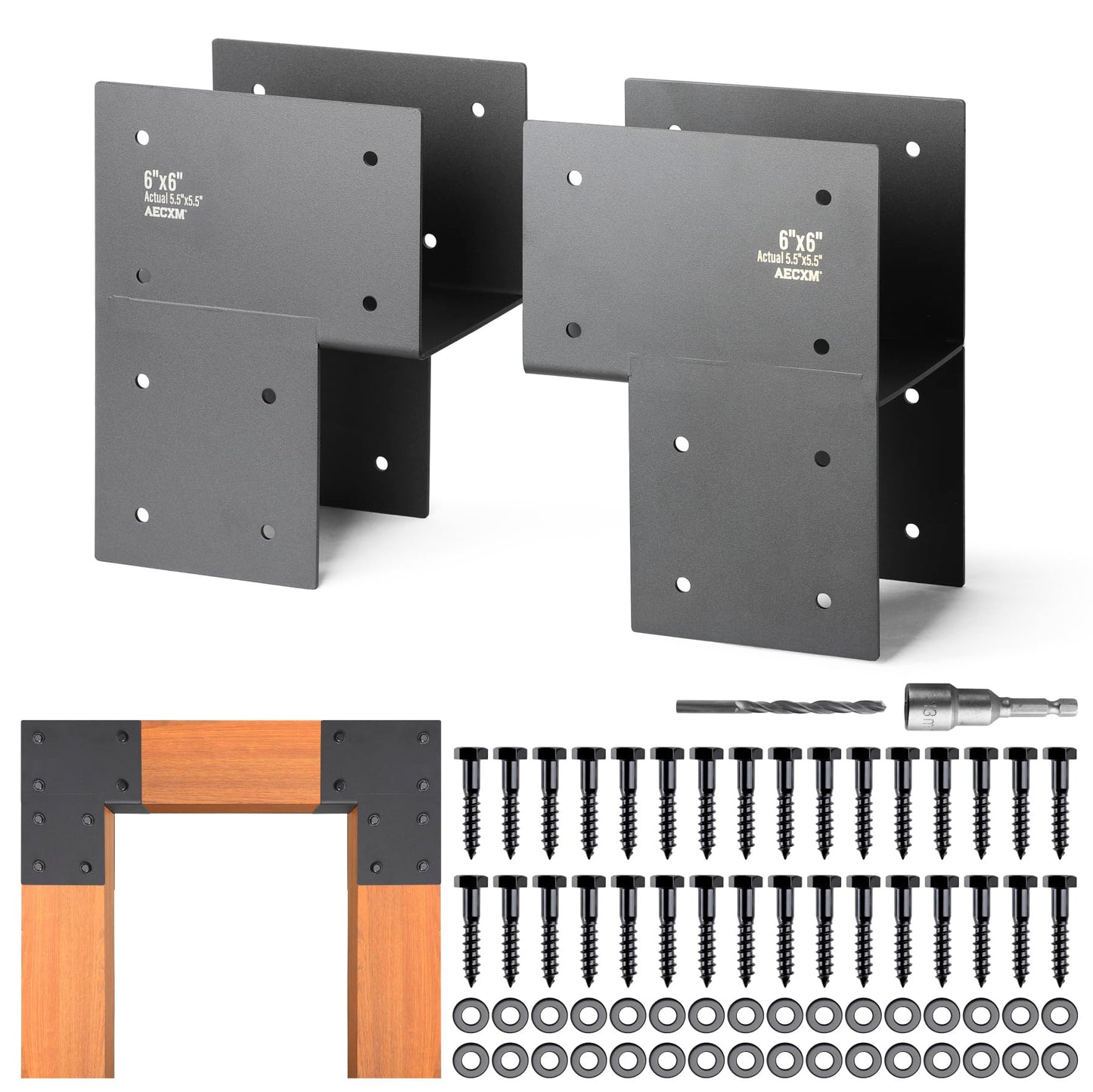 Aecxm 6"x6" (Actual 5.5"x5.5") Heavy Duty End Post Caps Tie Brackets for Wood, Deck Post to Beam Connector Bracket Stainless Steel 4Pack