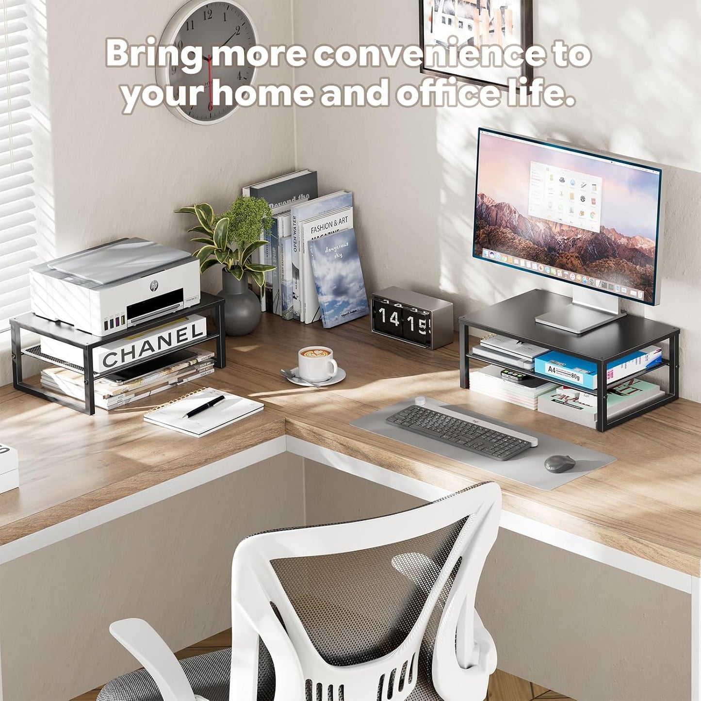 2-Tier Ekisemio Computer Monitor Stand Riser, Desk Organizer for Monitor, Black
