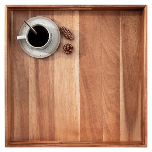 Large Ottoman Tray for Living Room, 20" Extra Large Wooden Tray for Ottoman Square Big Acacia Serving Trays with Handles for Coffee Table, Breakfast, Appetizers, Dinner