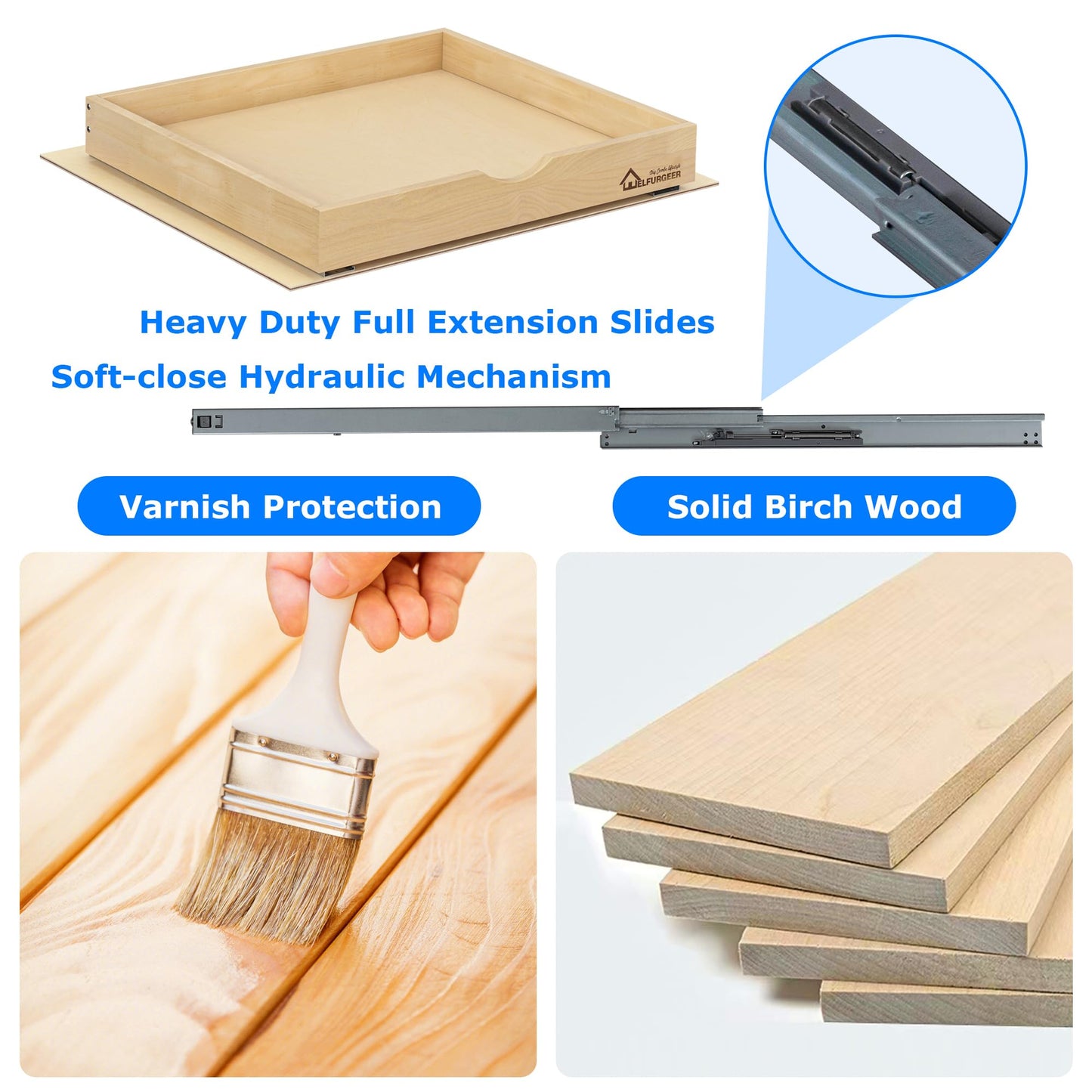 WelFurGeer Soft Close Pull Out Drawers for Cabinets, 20" W x 21" D Pull Out Cabinet Drawer with Heavy Duty Slides, Pull Out Cabinet Organizer, Cabinet Drawers Slide Out, Pull-Out Home Organizers