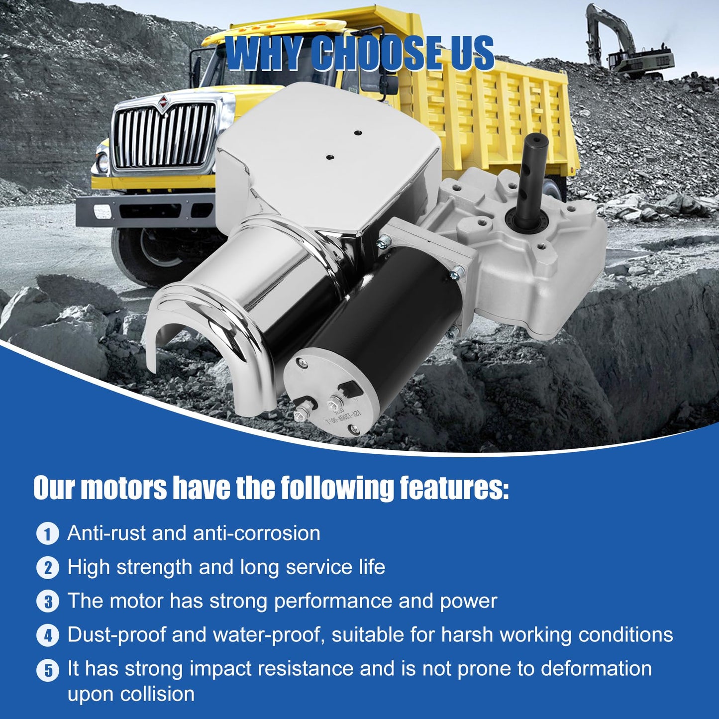 12V 2.0 HP 90:1 900 Watt Dump Truck Roll Tarp Motor with Chrome Cover,Universal Replacement Dump Truck Trailer Tarp Motor, fit for Transport Trucks, Heavy Trucks(1 Year War/y)
