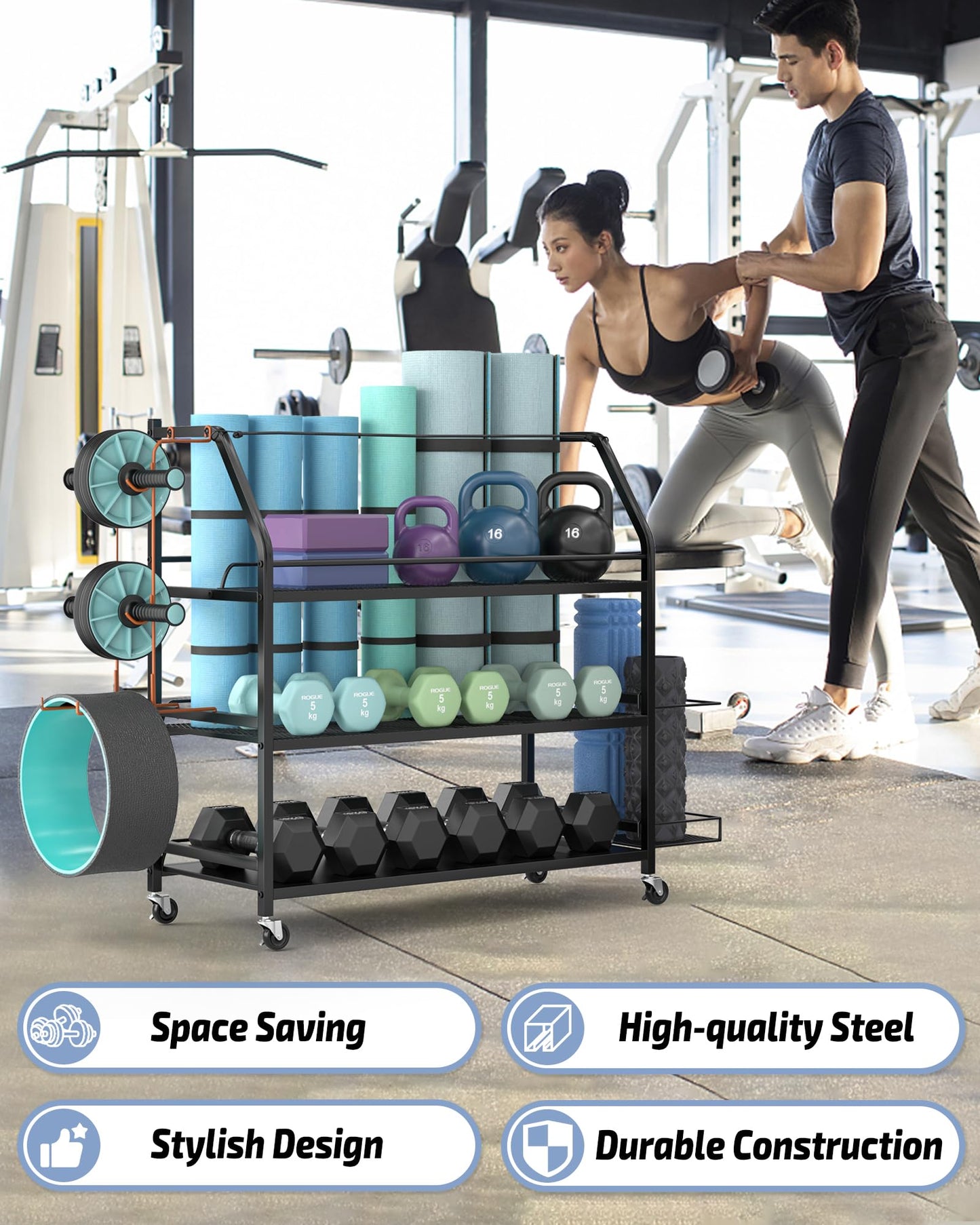 Staransun Staransun Weight Rack for Dumbbells - Widened Home Gym Storage Rack - Dumbbell Rack with 4 Flexible Wheels and Unique Storage on Both Sides