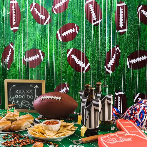 Football Party Decorations Photo Booth Prop, 2 Pcs 3.3x6.6 ft Foil Fringe Curtain Backdrop for Sports Party, Football Themed Decoration