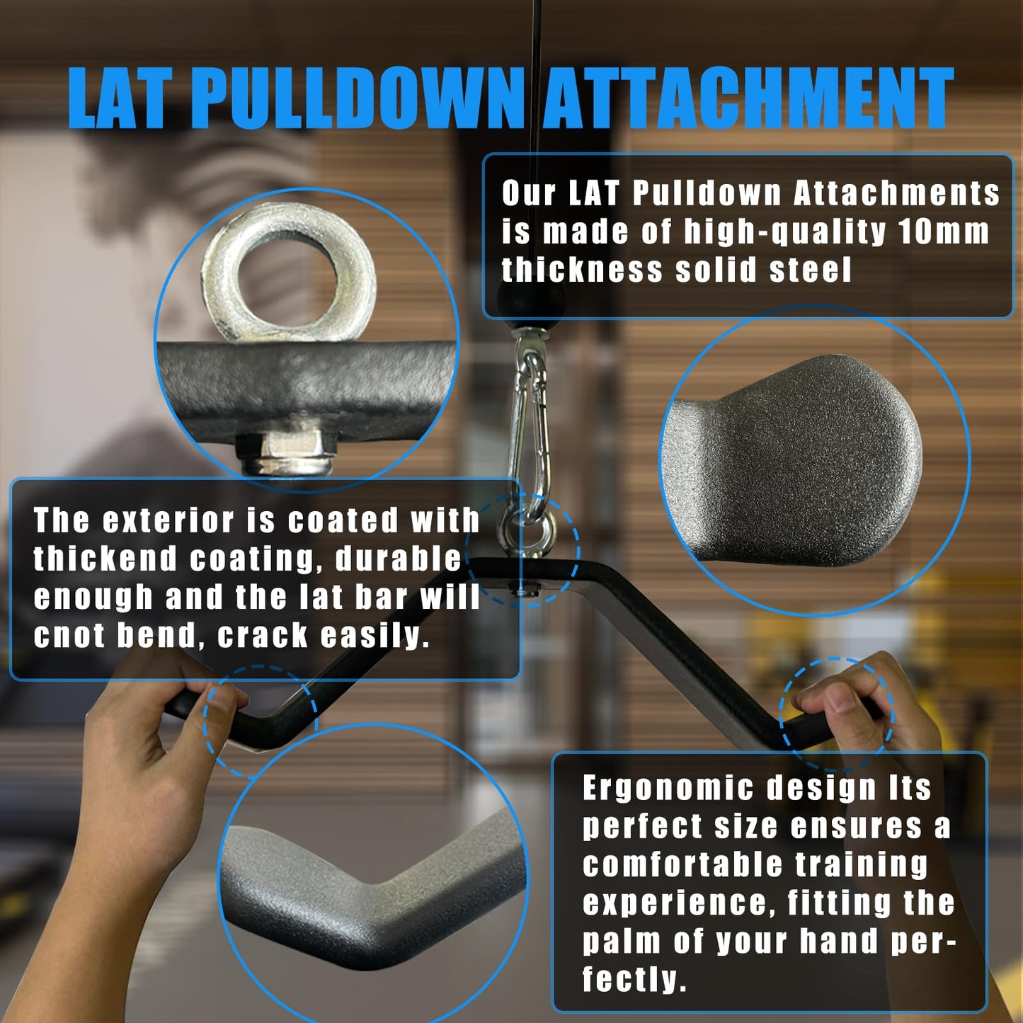 Cable Machine Attachment Curl Lat Pull Down Bar, LAT Pulldown Tricep Bar Strength Training Workout, Back Cable Attachments Grip for Home Gym (Length 16.5")