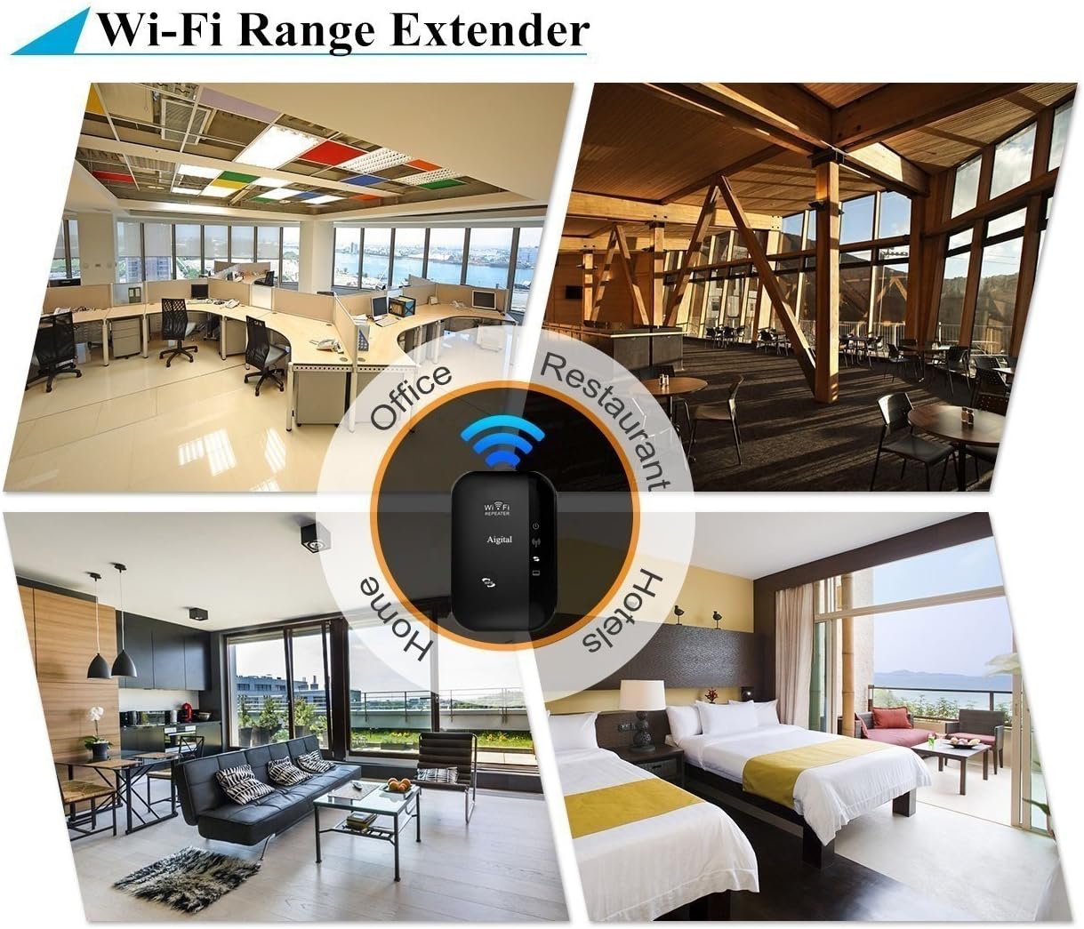 Aigital 300Mbps 2.4GHz Setup WiFi Extender for Home, Wireless Wi-Fi Repeater Super Signal Booster Amplifier